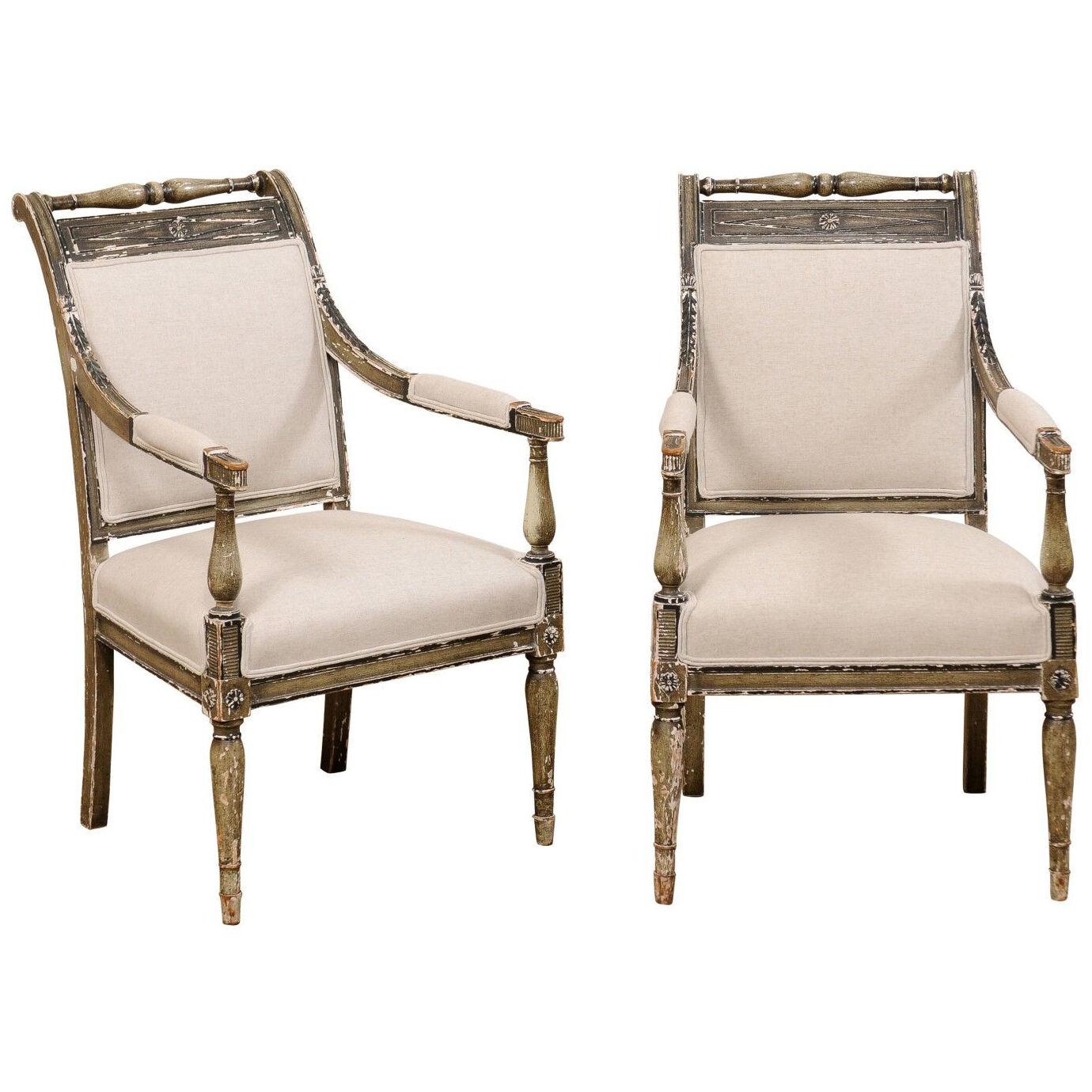 French Pair 19th C. Empire Style Fauteuils