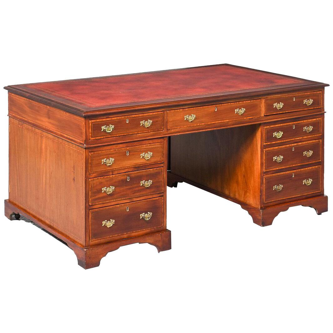 Late Victorian Sheraton Style Inlaid Mahogany Partners’ Desk