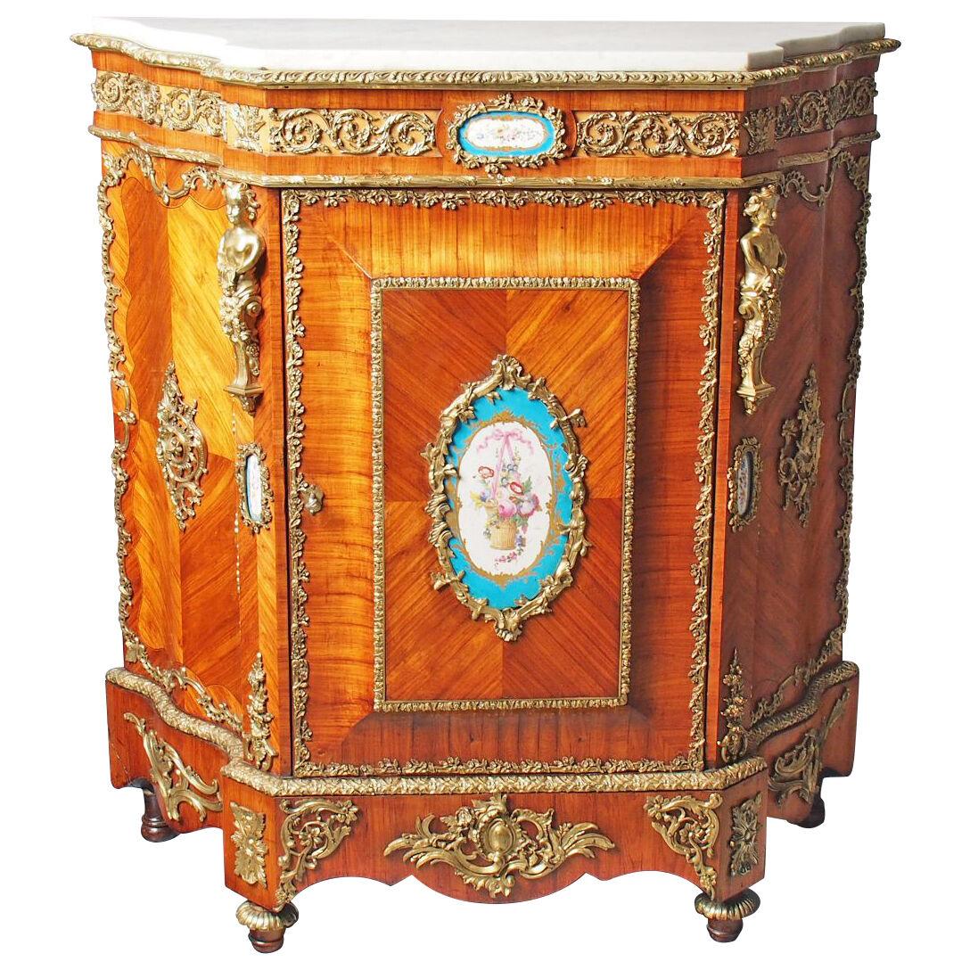 Antique Louis XVI Style Kingwood and Marble Cabinet