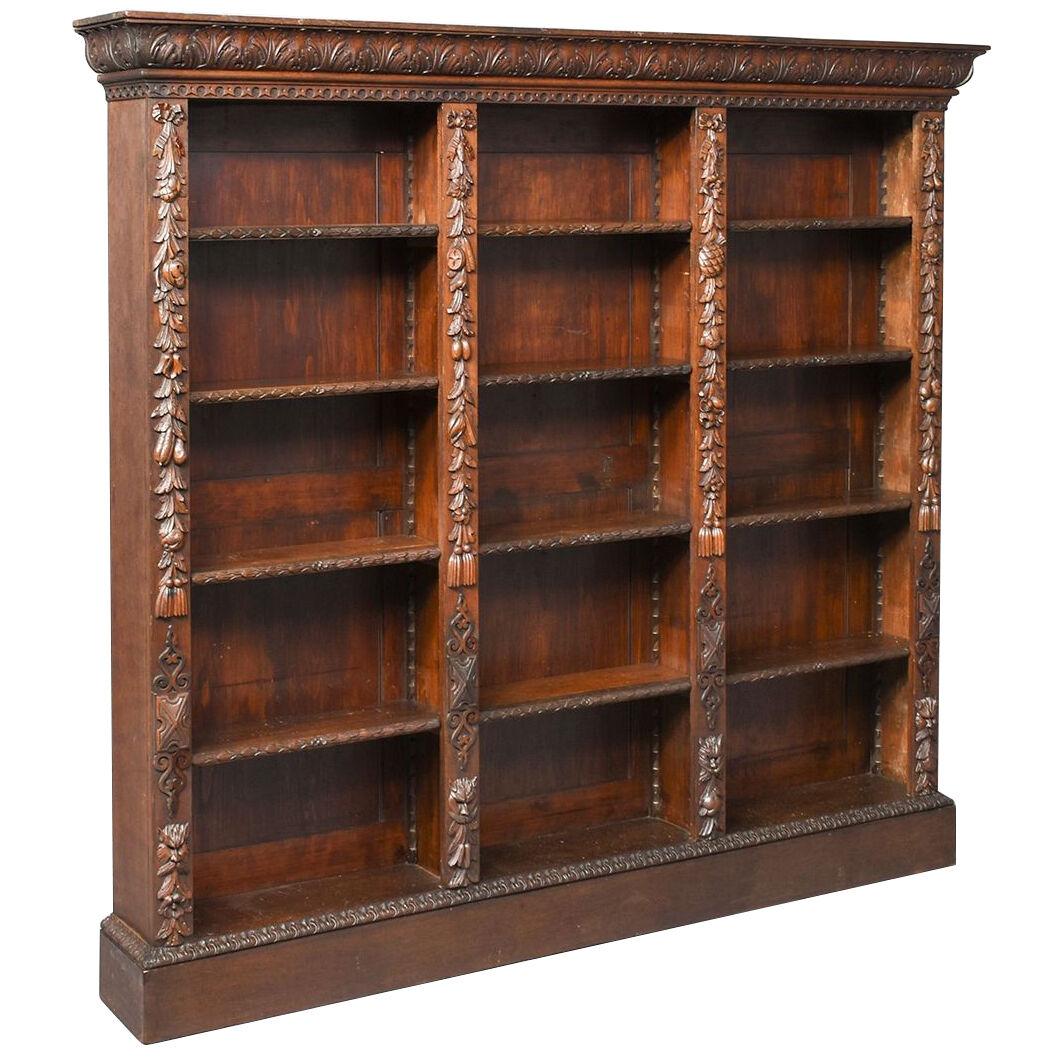 Large Carved Oak Flemish Open Bookcase