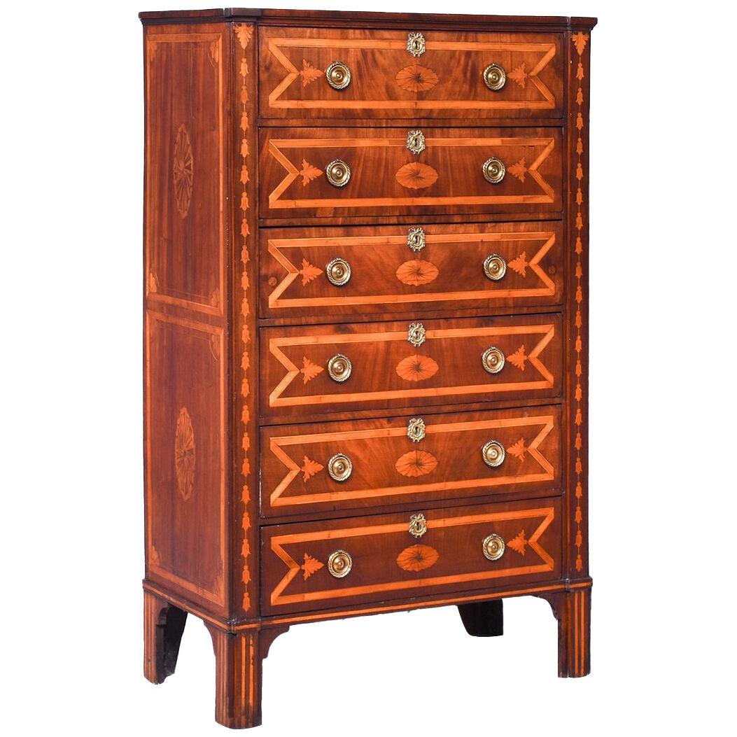 Attractive Dutch Tall, Inlaid Mahogany Chest of Drawers