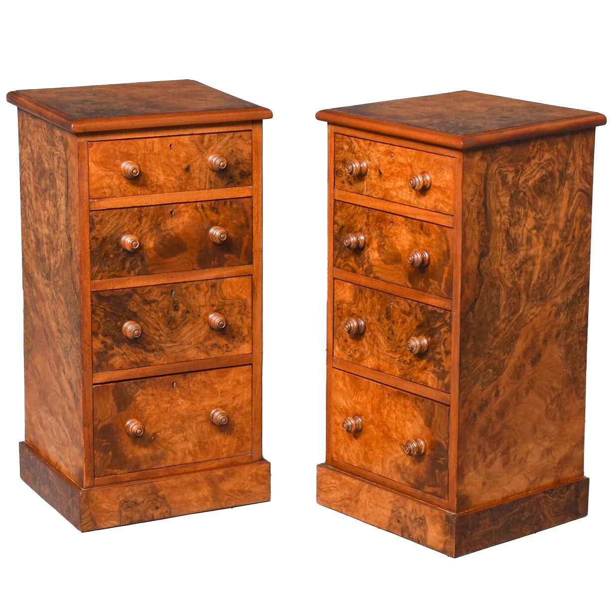 Pair Of Figured Walnut Victorian Bedside Lockers/Small Chest of Drawers