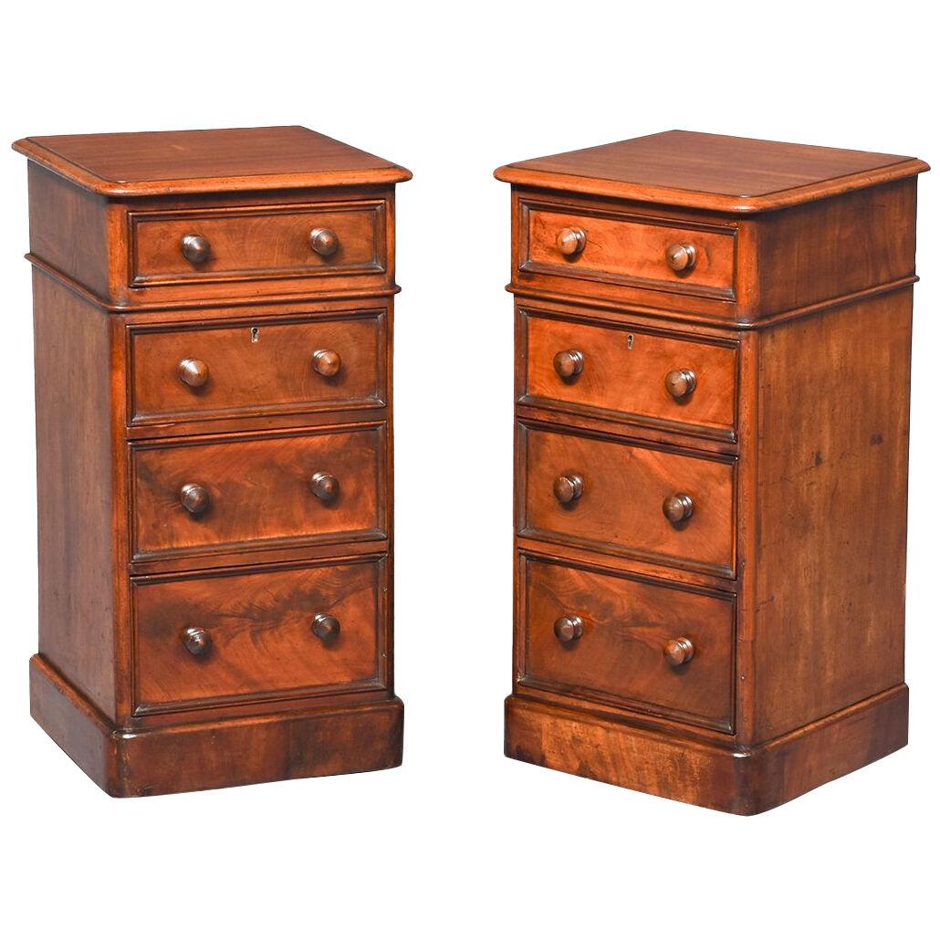 Pair of Mid-Victorian Mahogany 4-Drawer Bedside Lockers