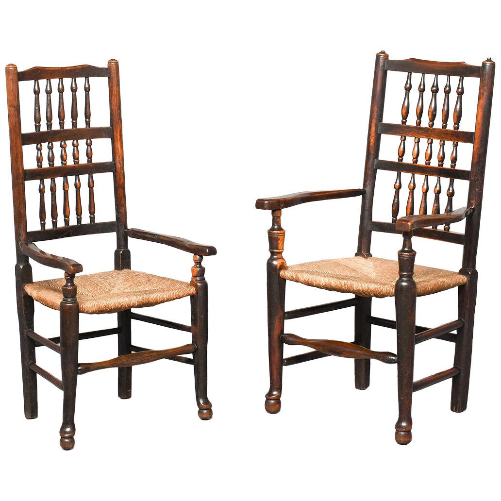Harlequin Set of Six Victorian Lancashire Spindle Back Dining Chairs 