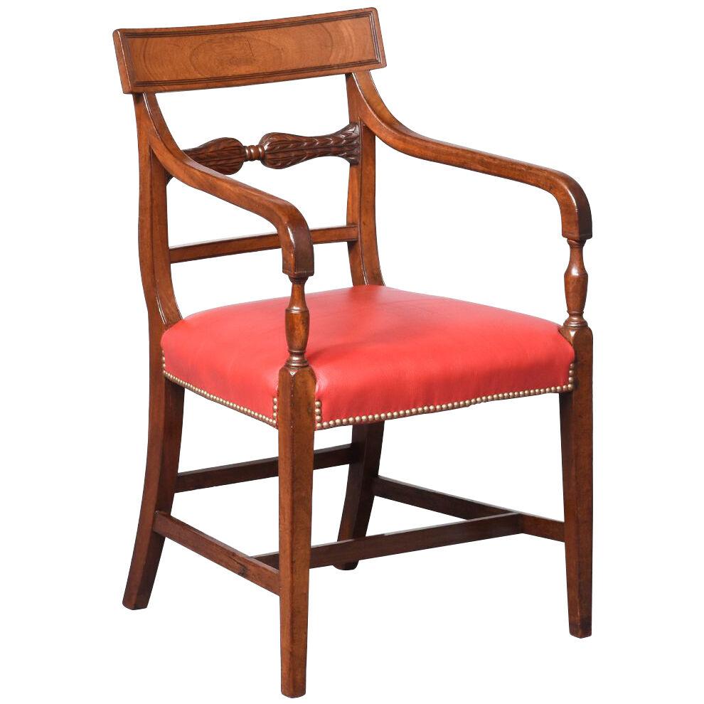 George III Mahogany Elbow or Office Chair with Red Leather Upholstery