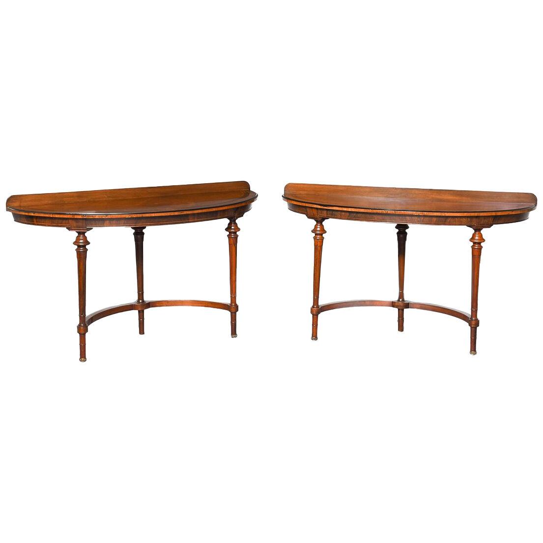 Pair of Victorian Inlaid Rosewood Demilune Hall Table