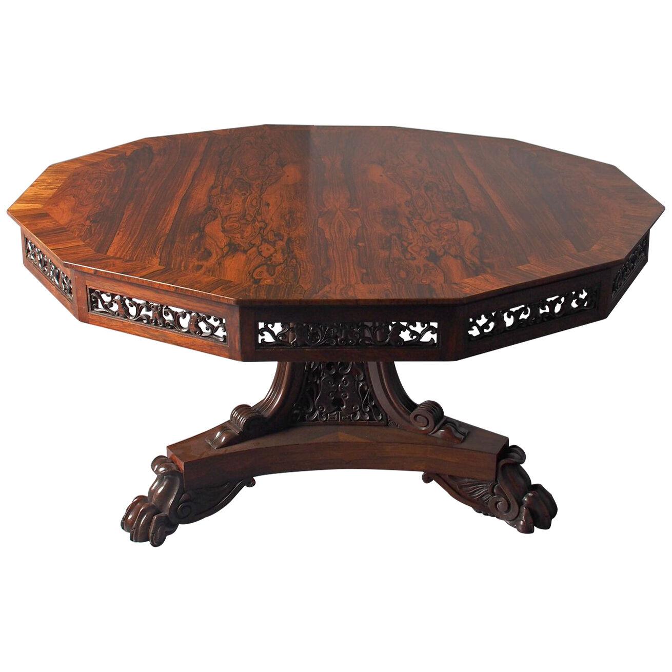 Rare George IV British Rosewood Breakfast Table with Chinese Panels