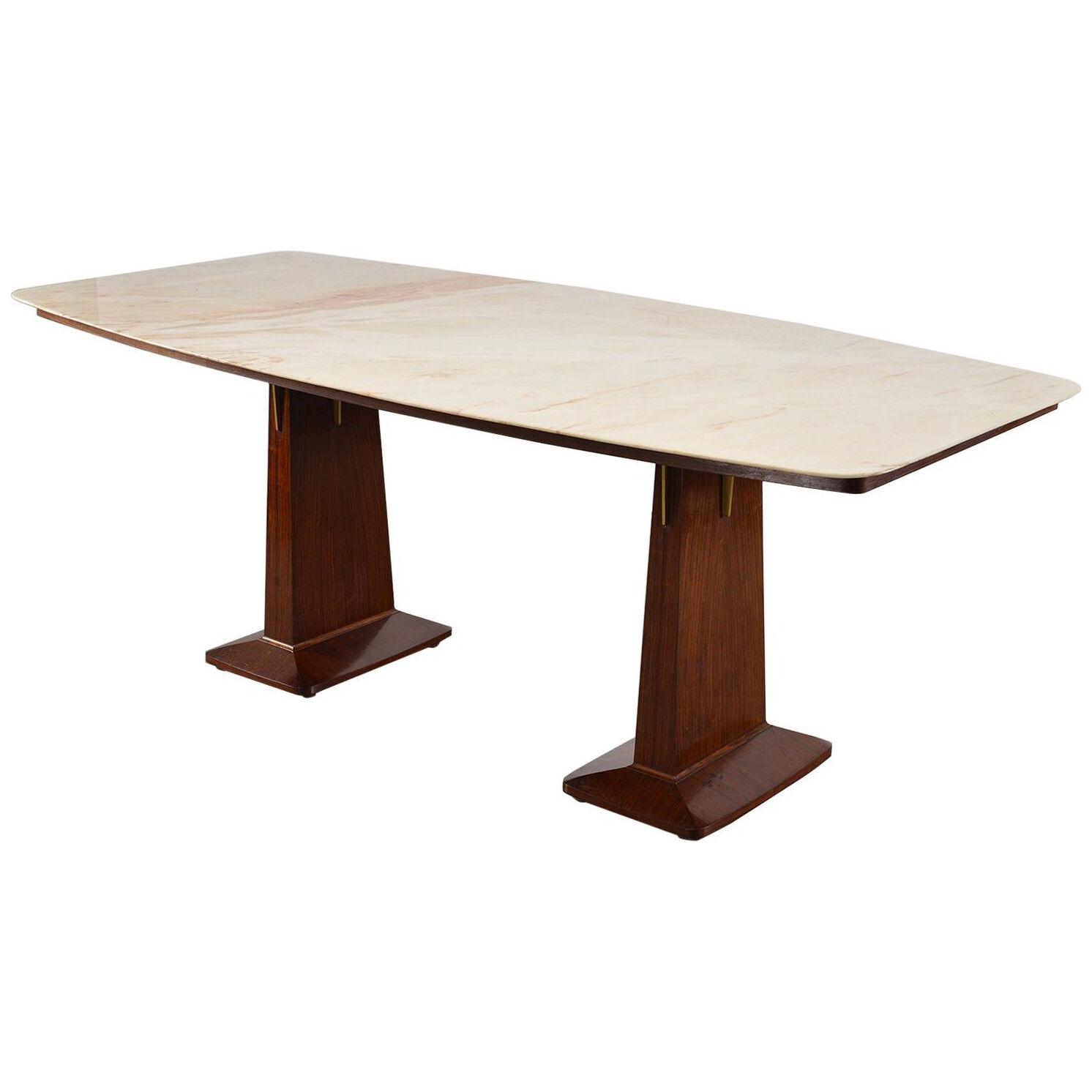Italian Double Pedestal Table with Marble-Top in Style of Vittorio Dassi