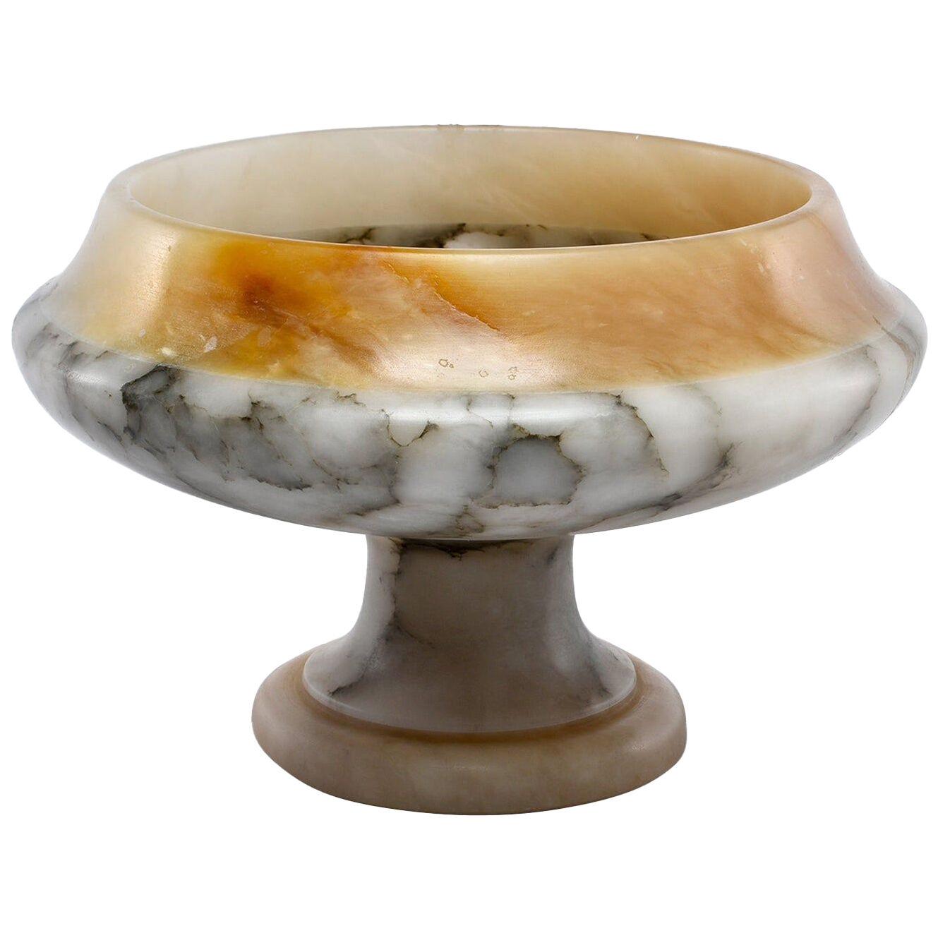Bardiglio Marble and Alabaster Pedestal Bowl or Compote
