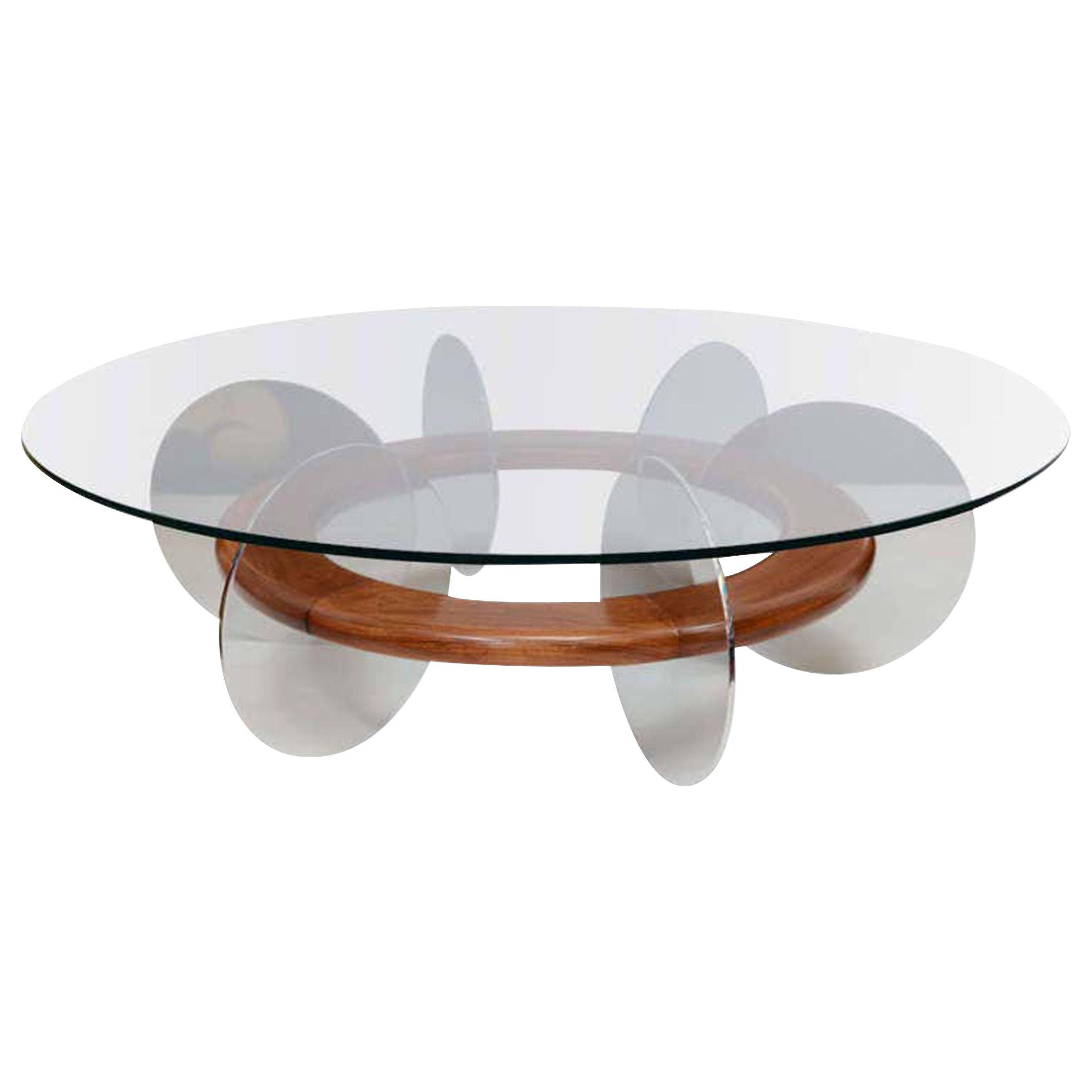 Round Stainless Steel disks and wood Coffee Table Design by "AUBÉRY"