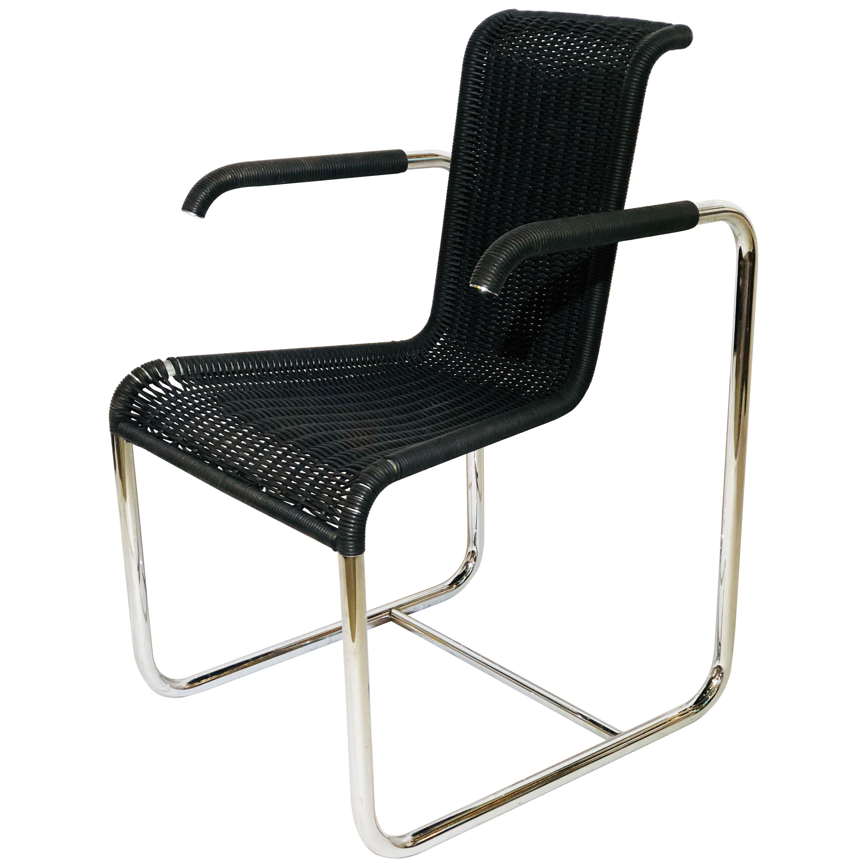 Jean Prouvé D20 Stainless Steel Leather Wicker Chair for Tecta, Germany, 1980s