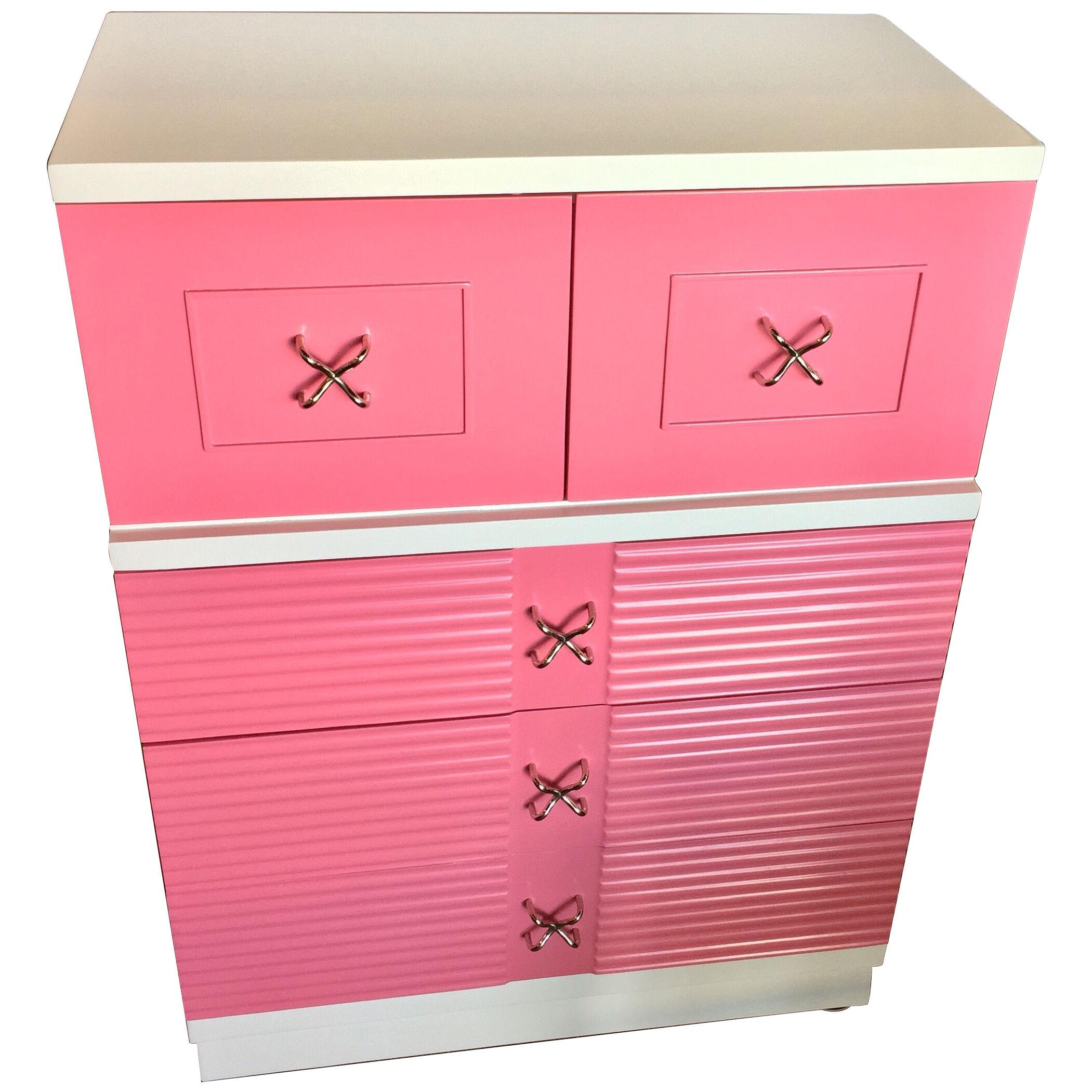 Pink and White Tall Chest of Drawers Dresser by American of Martinsville, 1950s 