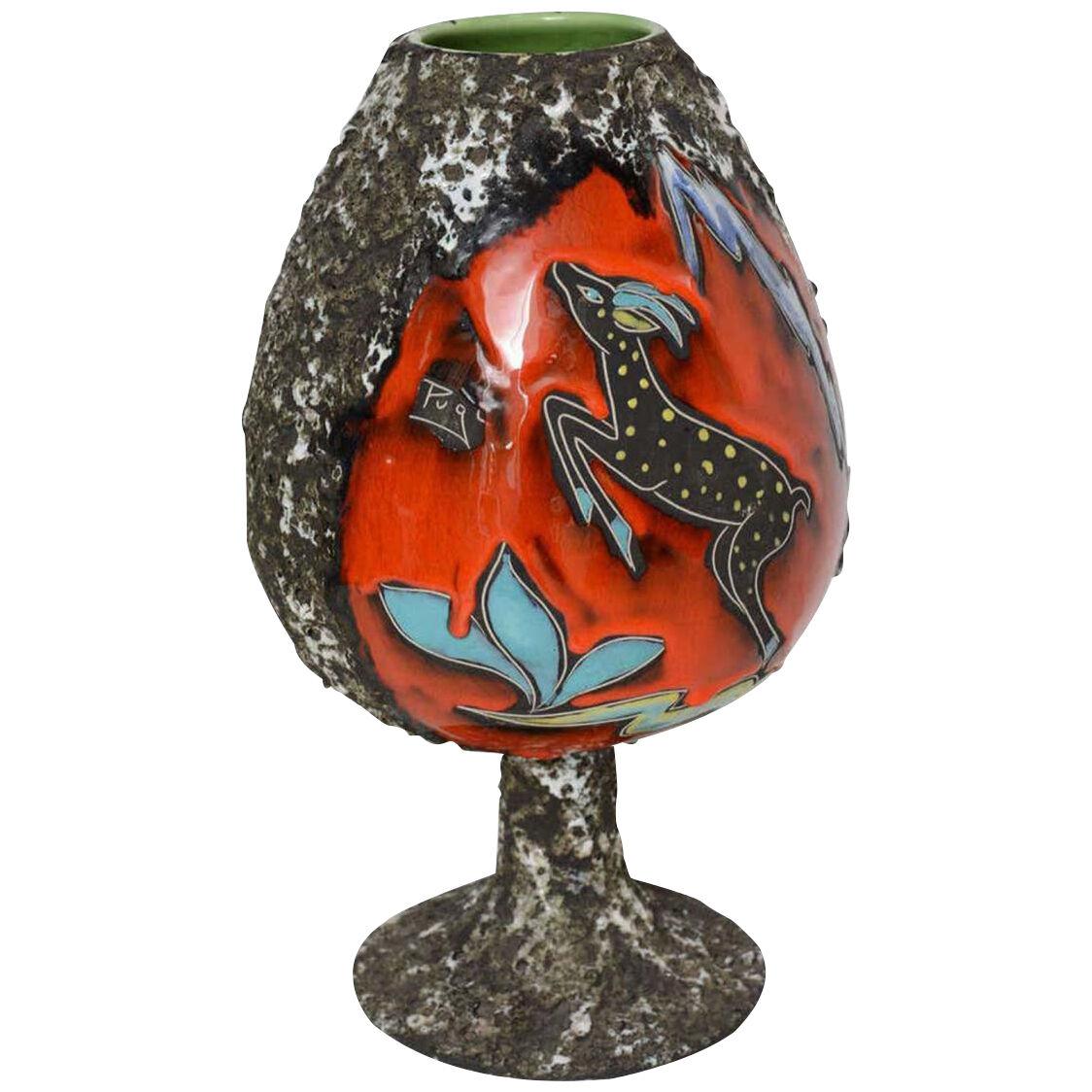Vintage Glazed Pottery Vase, signed Ceramiche Pugi, 1960s Italy