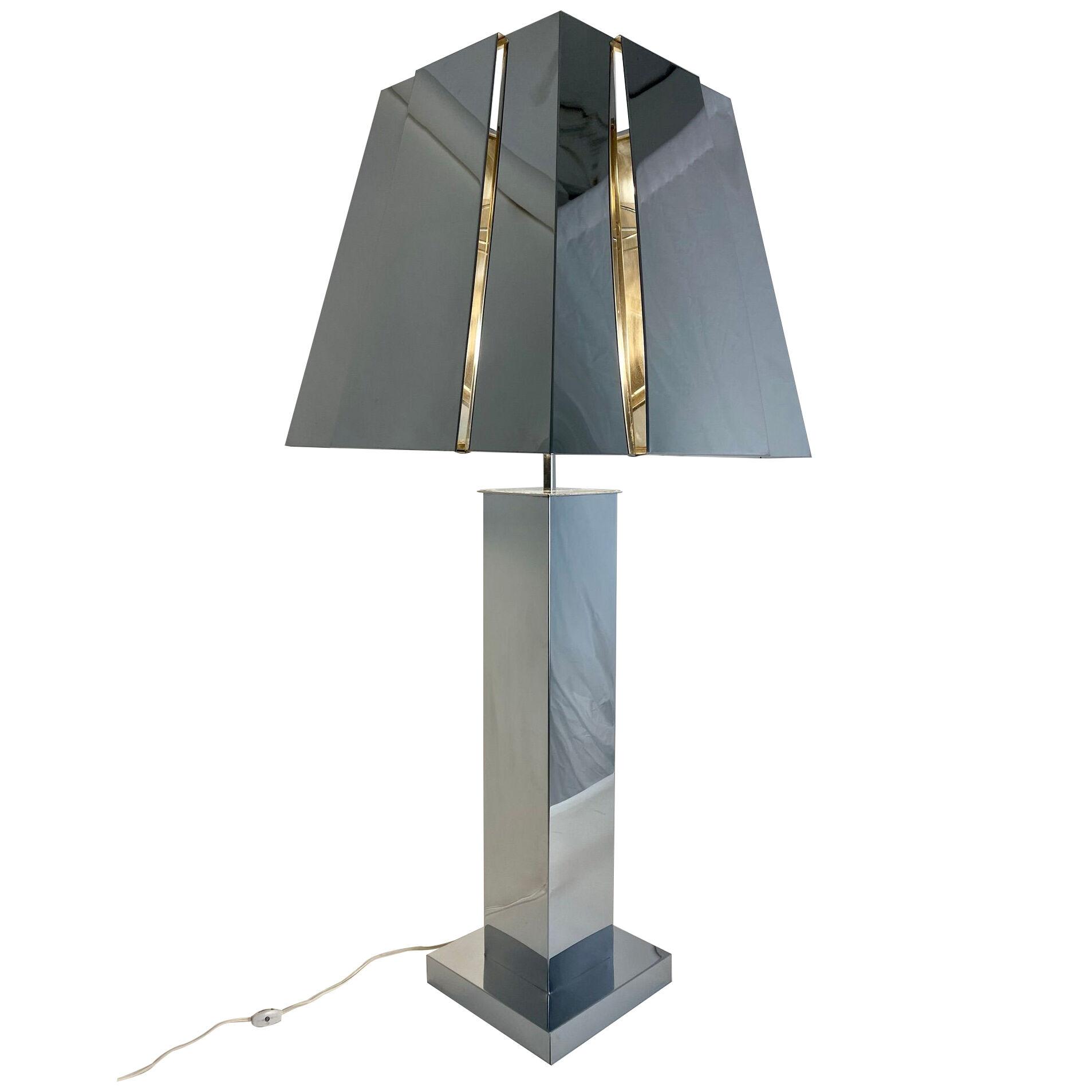 1976s Curtis Jere Sculptural Chrome Lamp and Shade, signed