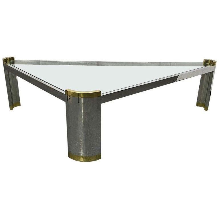 Ron Seff Chrome and Brass Triangular Coffee Table