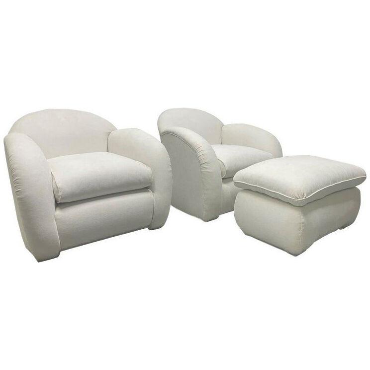 Art Deco Lounge Chairs with Matching Ottoman