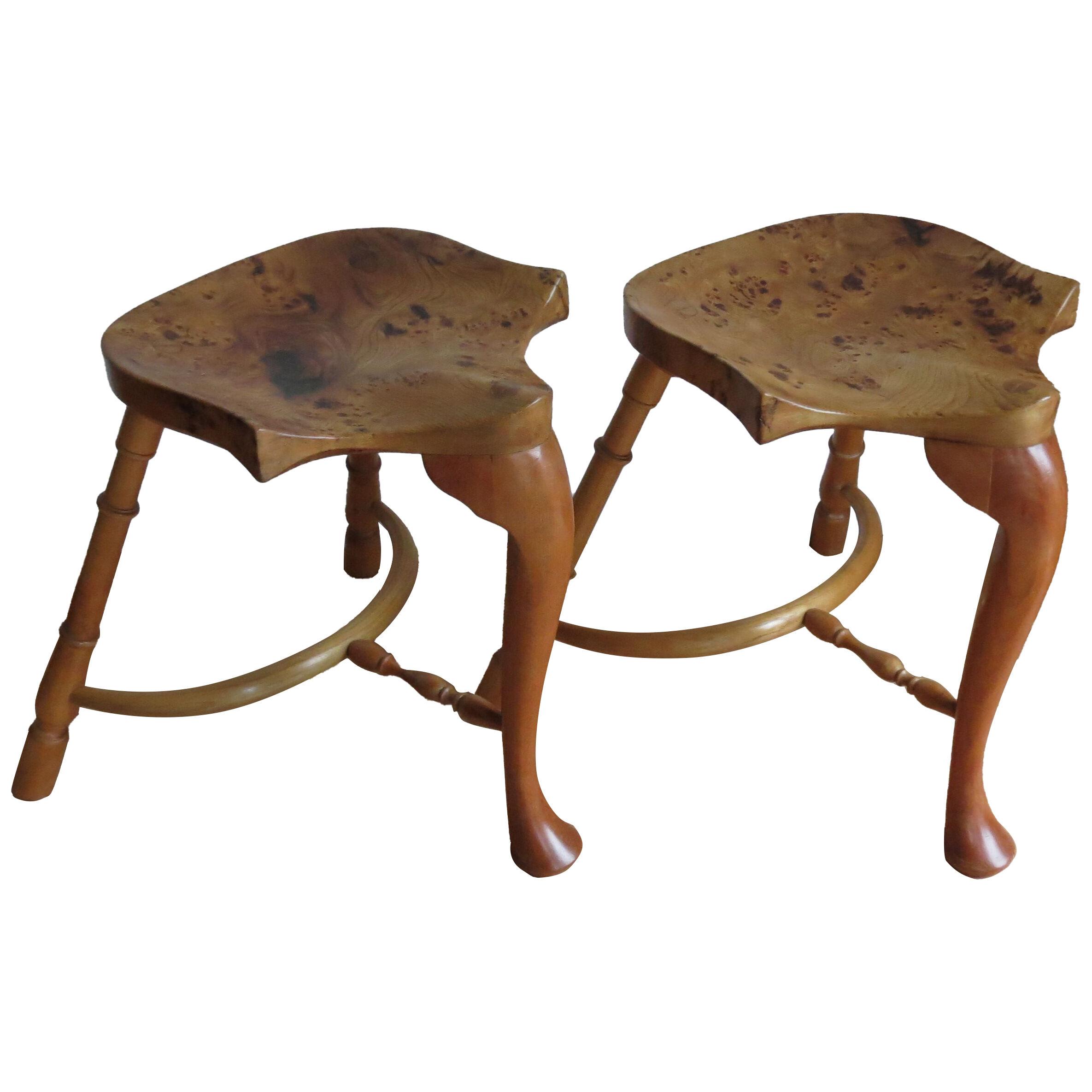 Pair Of Burr Ash Three Legged Stools Bespoke Made By Stewart Linford 4 available