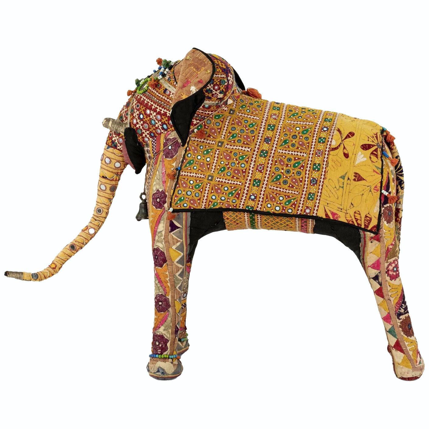 Massive Vintage Cotton Elephant Covered in Indian Textiles