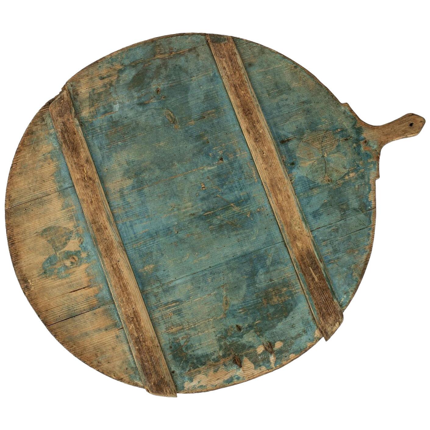 Round Blue-Painted Swedish Bread Board