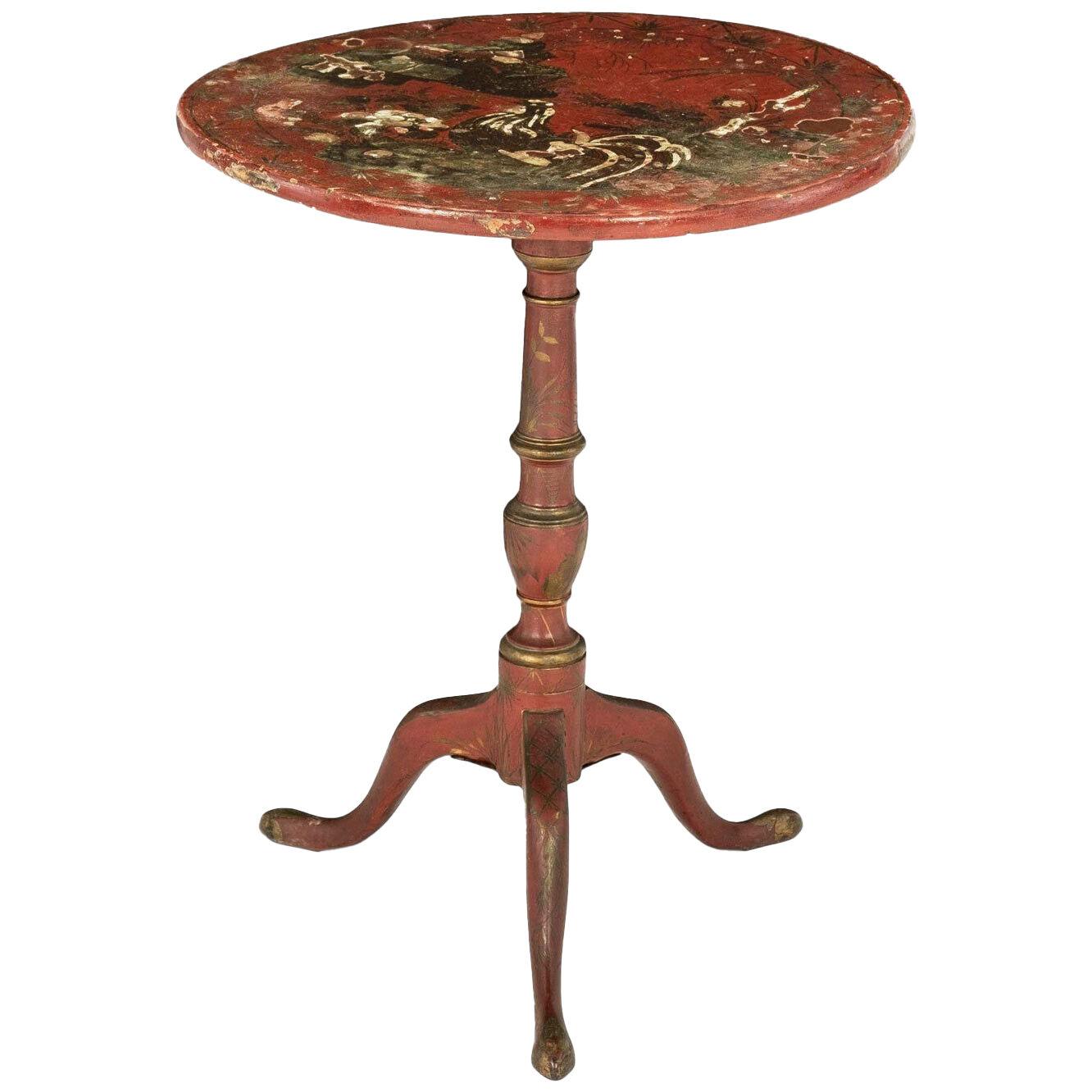 19th Century Red Lacquered Chinoiserie Tilt-Top Side Table