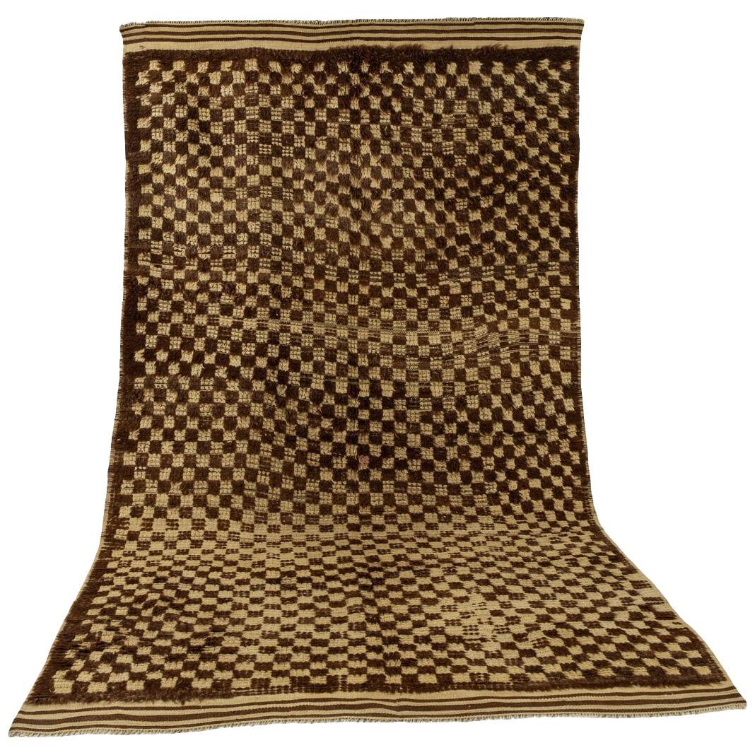 Anatolian Tulu Camel Wool Rug in Tribal Check Design