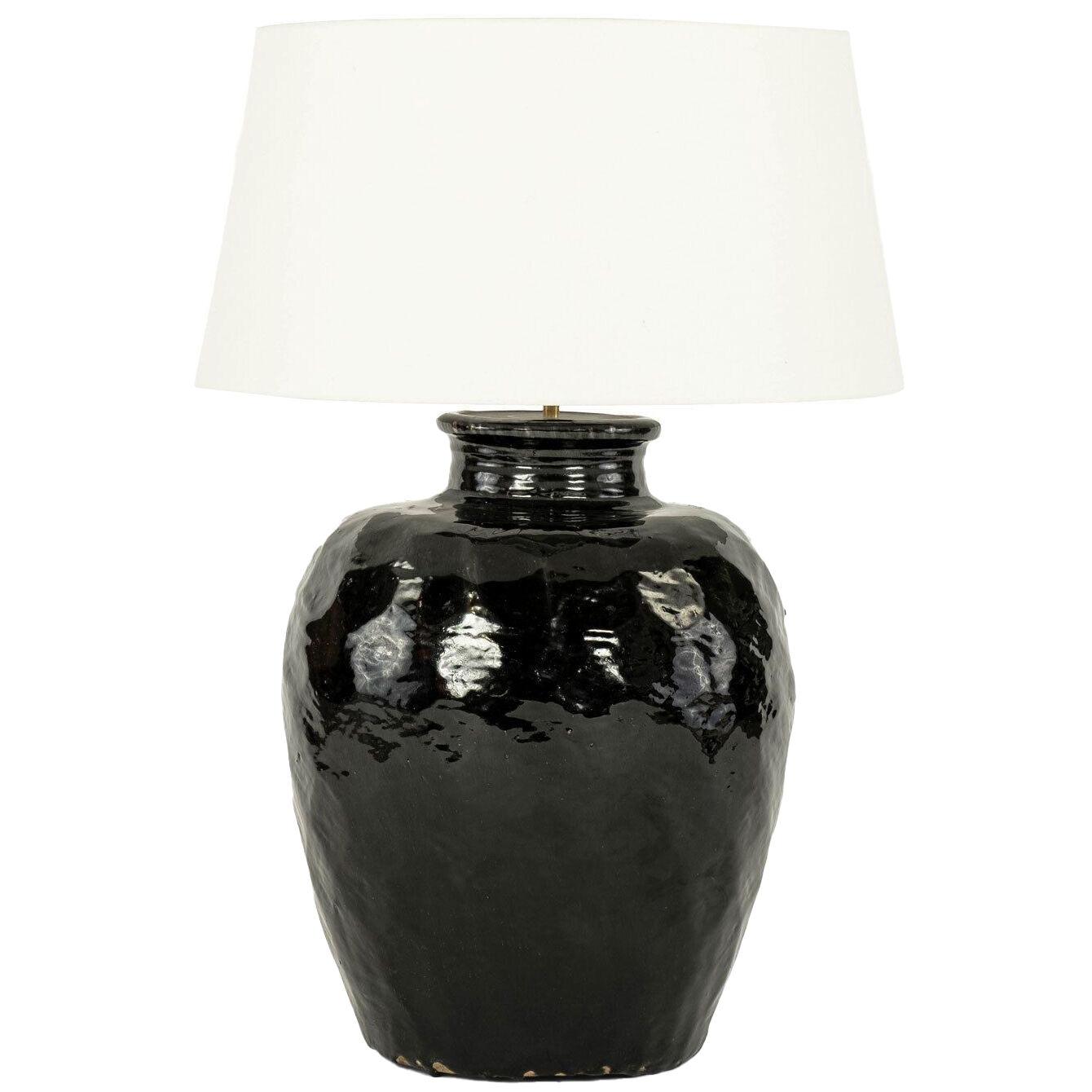 Monumental Black Glazed Vase Lamp