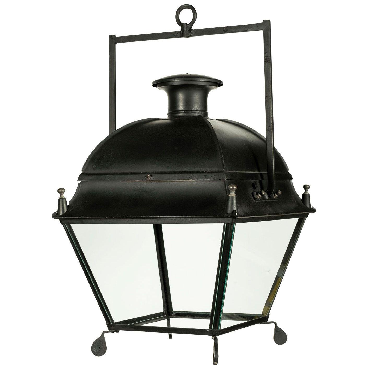 19th Century French Black Painted Tole Lantern
