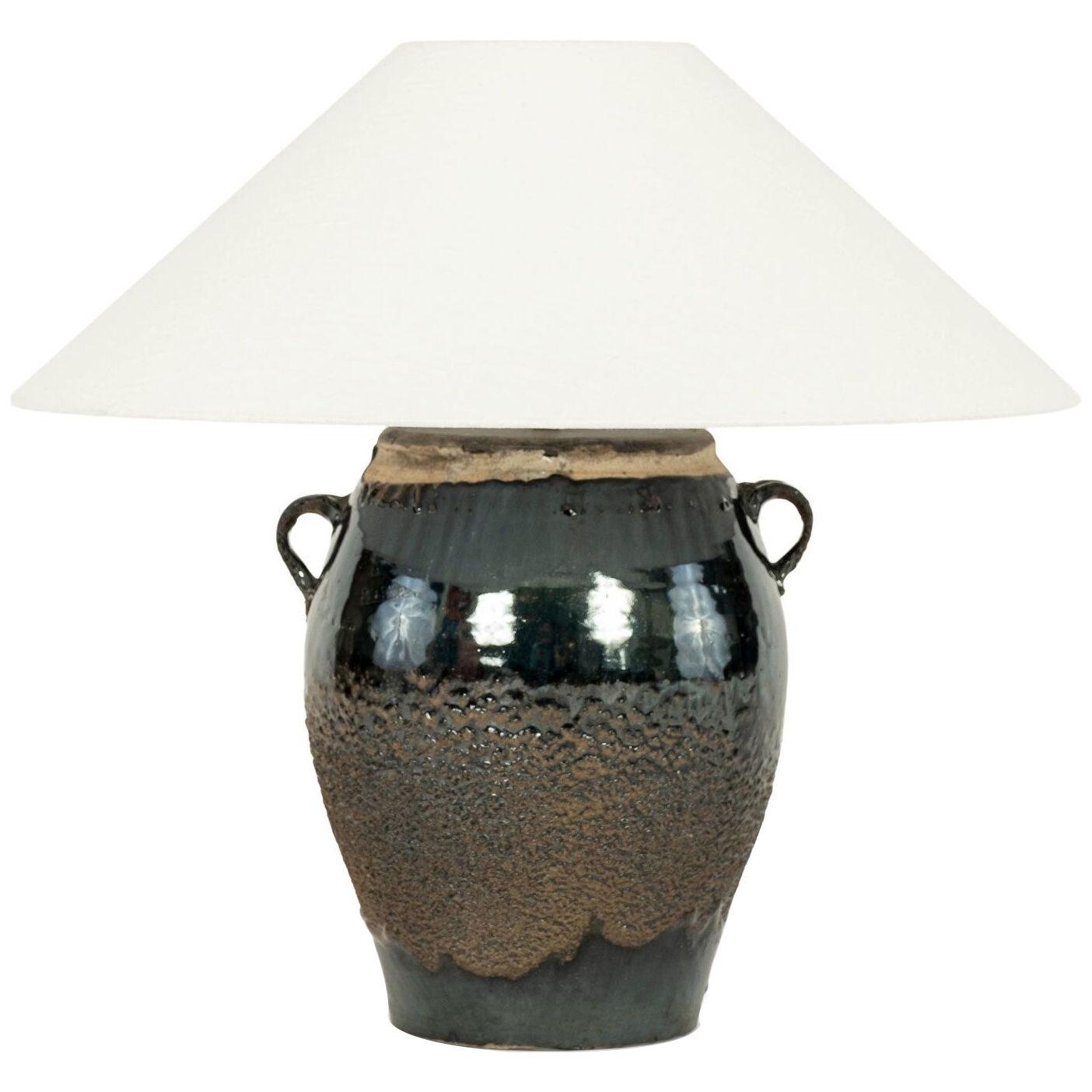 Dark Glazed Earthenware Table Lamp