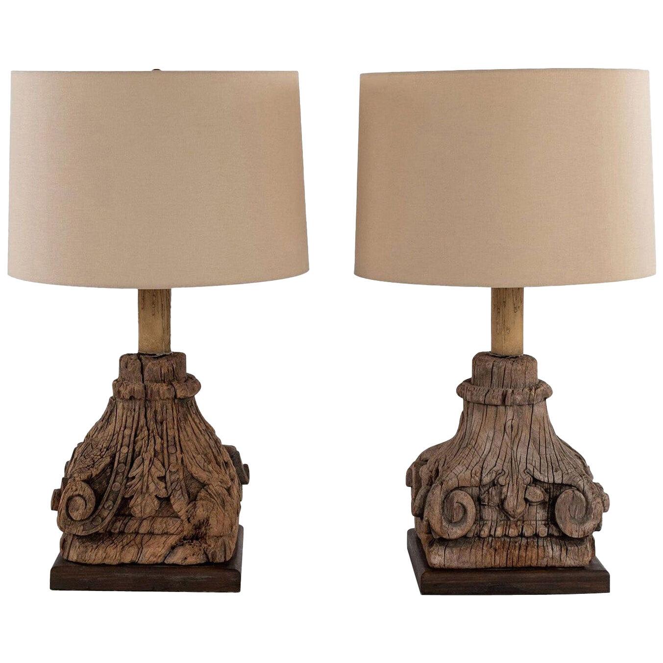 Pair of Carved Capital Table Lamps	