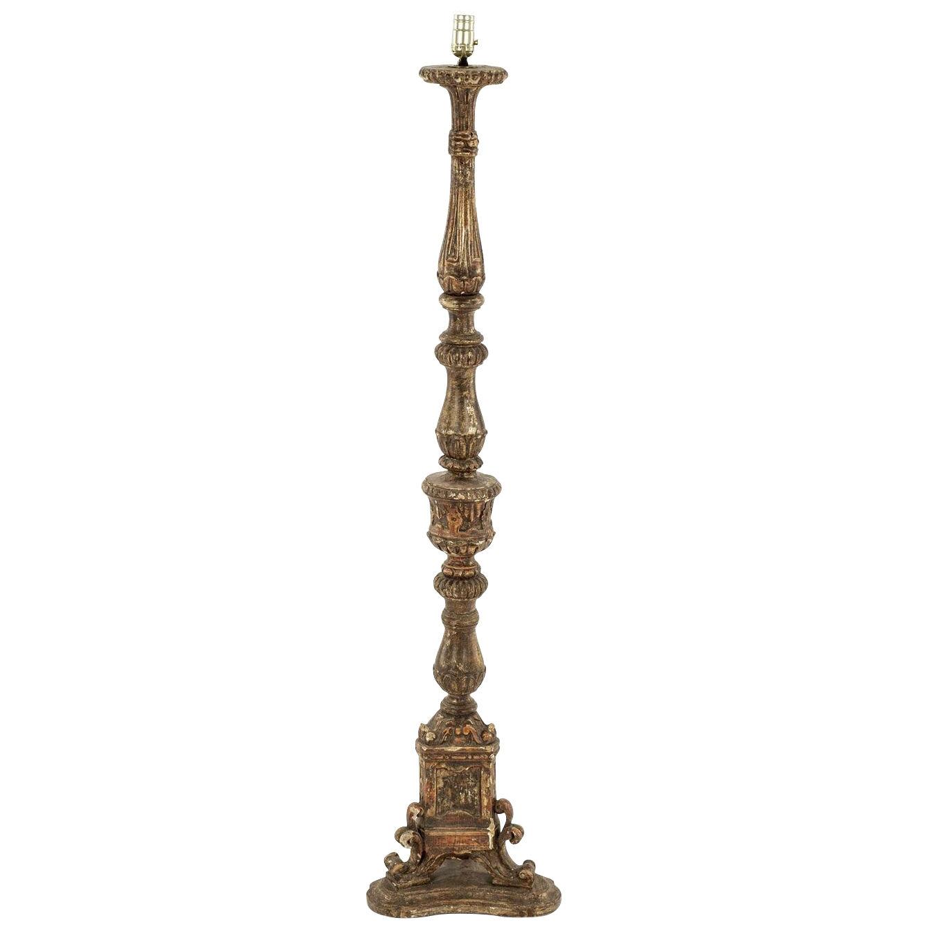 Giltwood Candlestand Floor Lamp