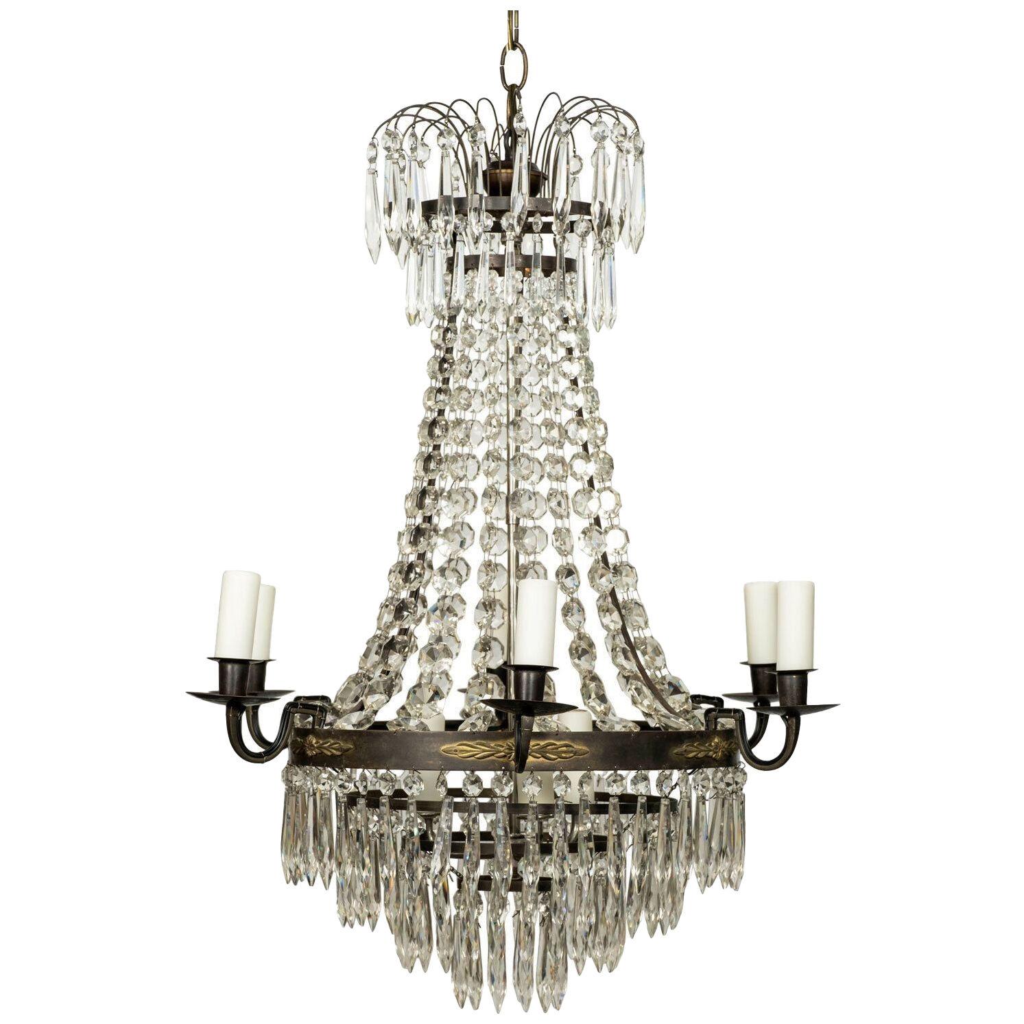 Neoclassical Swedish Gilt-Brass and Crystal Chandelier