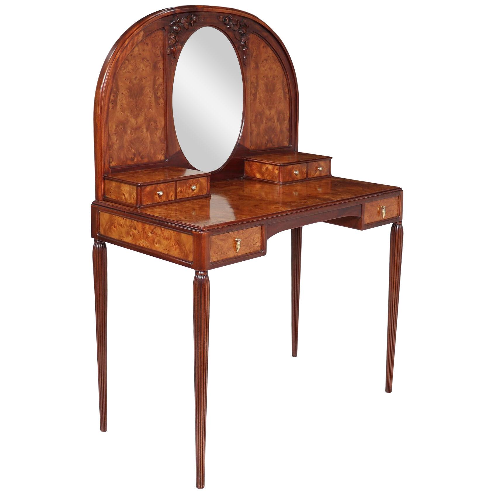 French Art Nouveau Dressing Table in Burr Elm