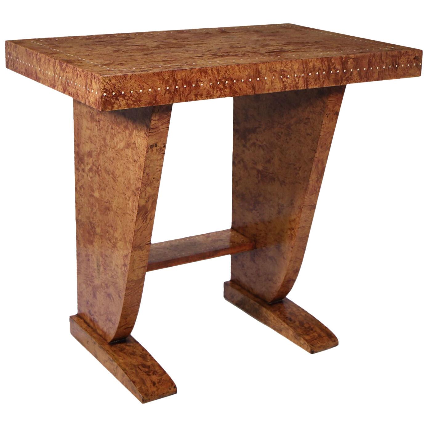 French Art Deco Console Table in Burr Elm