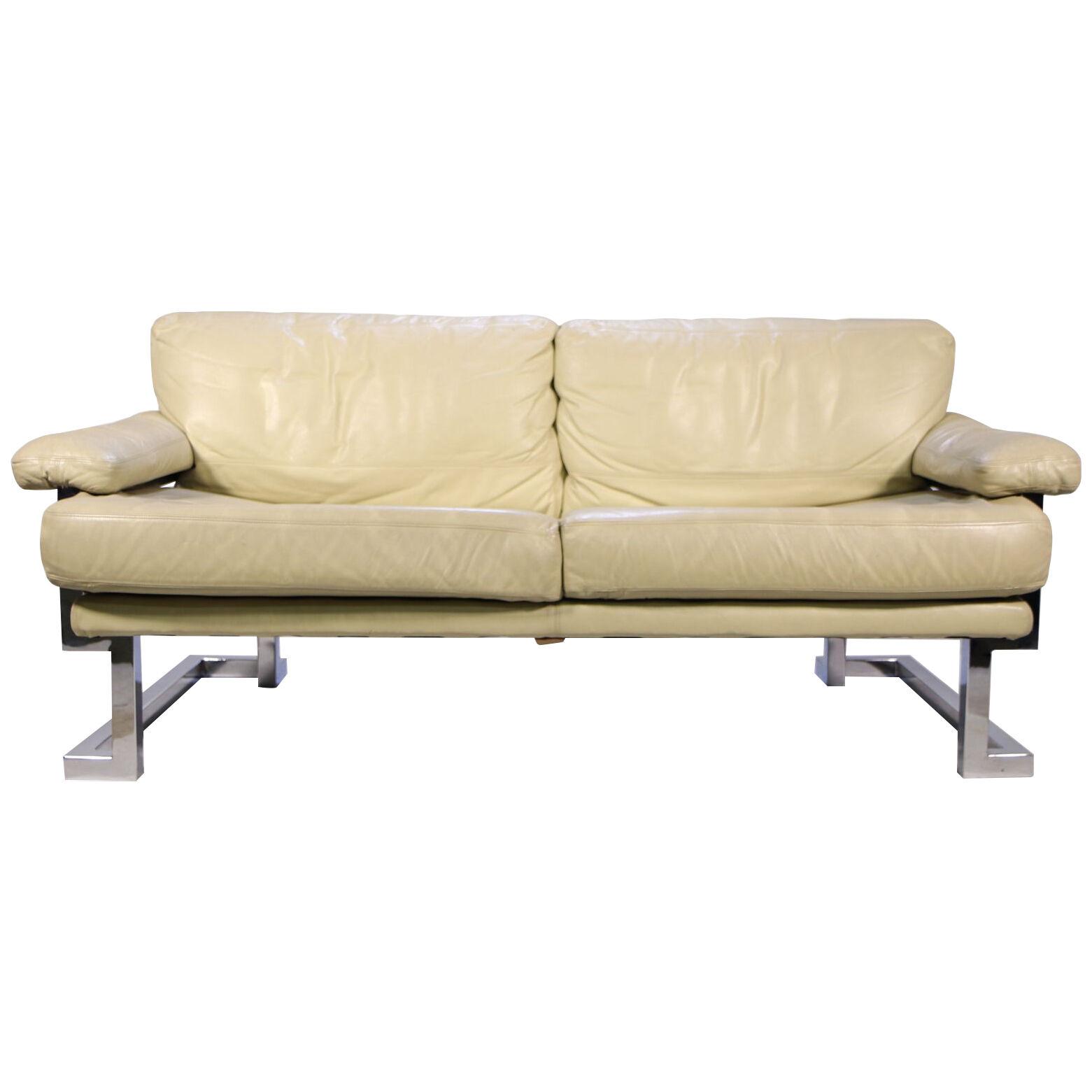 Pieff Mandarin two seat sofa in cream Leather and Chrome