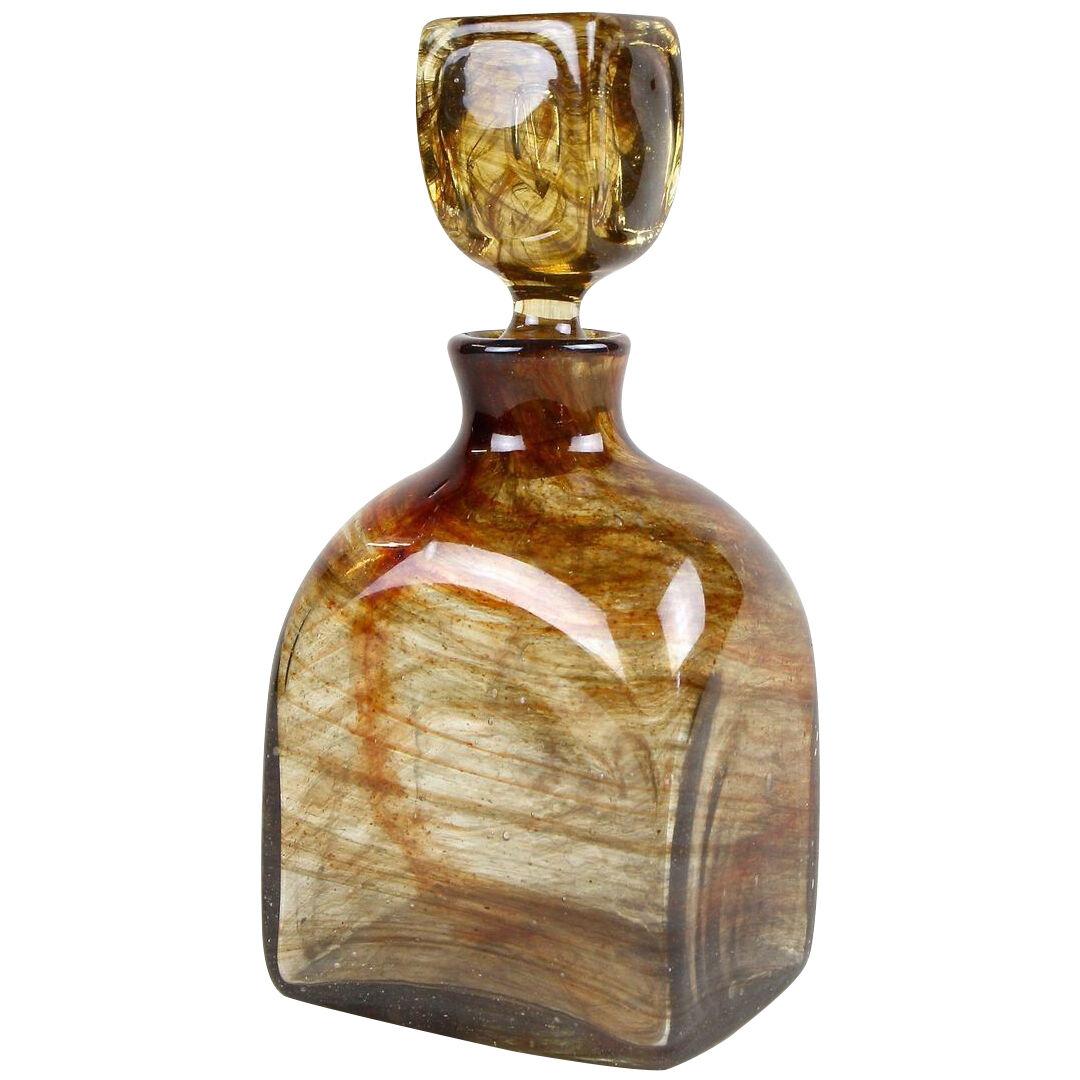 19th Century Amber Colored Mouth Blown Glass Bottle With Plug, Austria ca. 1870