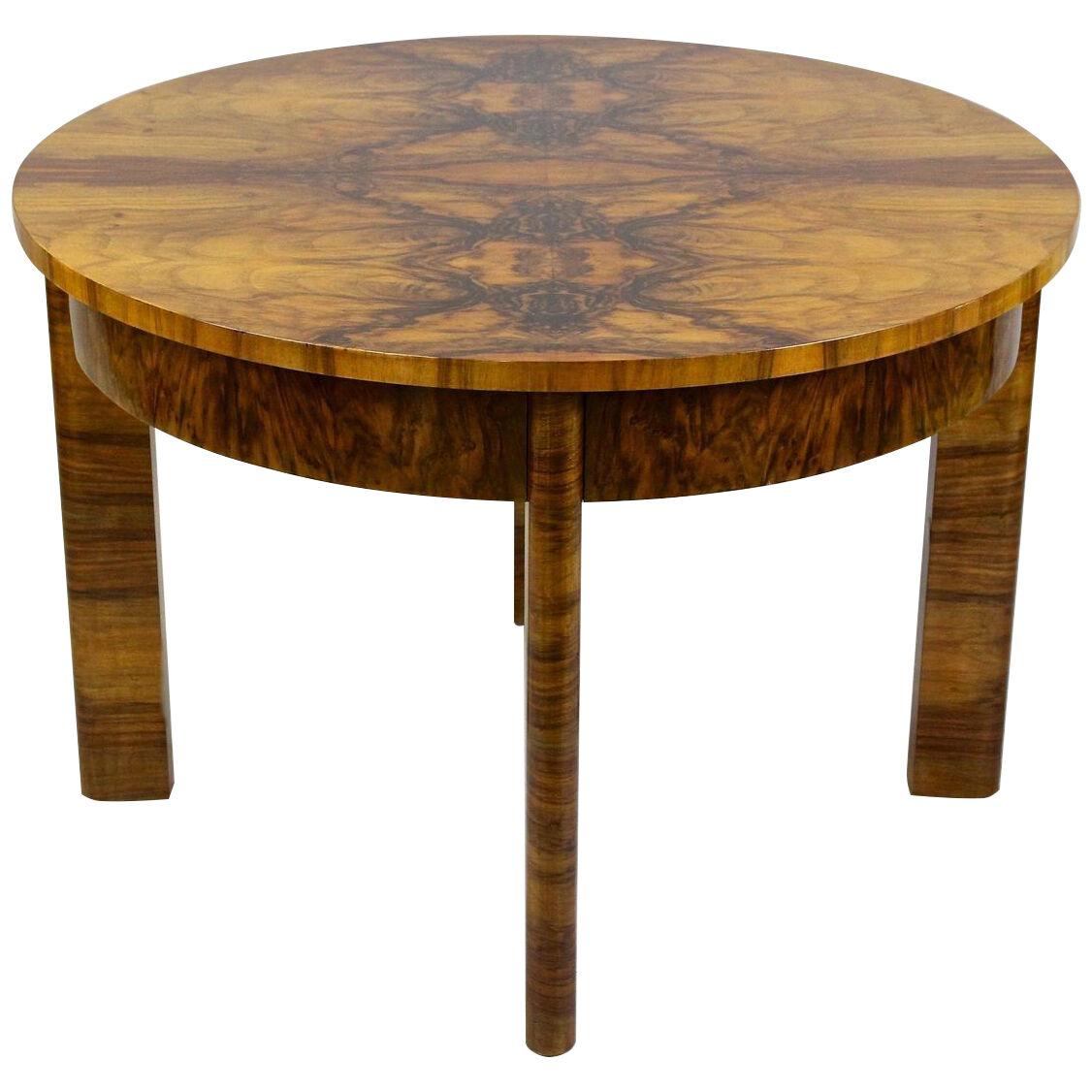 Art Deco Round Coffee Table/ Side Table Burr Walnut 20th Century, AT ca. 1920