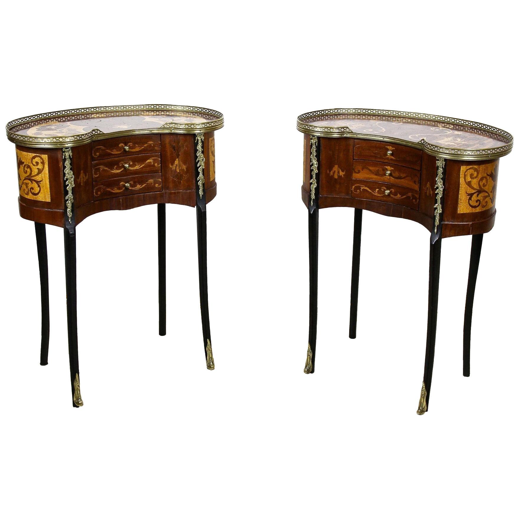 Pair Of 19th Century Marquetry Side Tables Louis XVI Style, France circa 1880