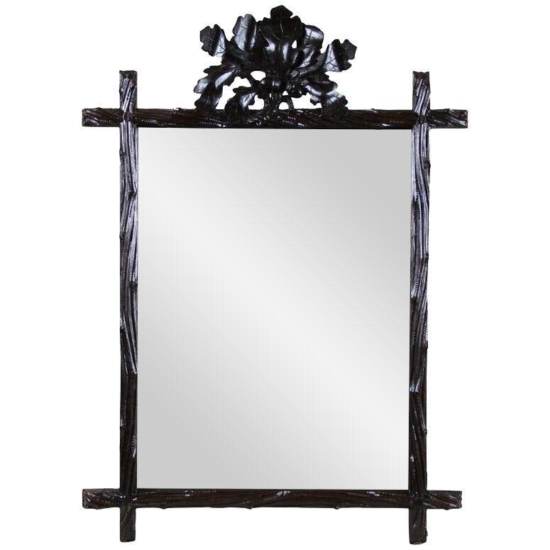 Rustic Black Forest Mirror with Acorn/ Oak Leaves Carvings, Austria, circa 1870