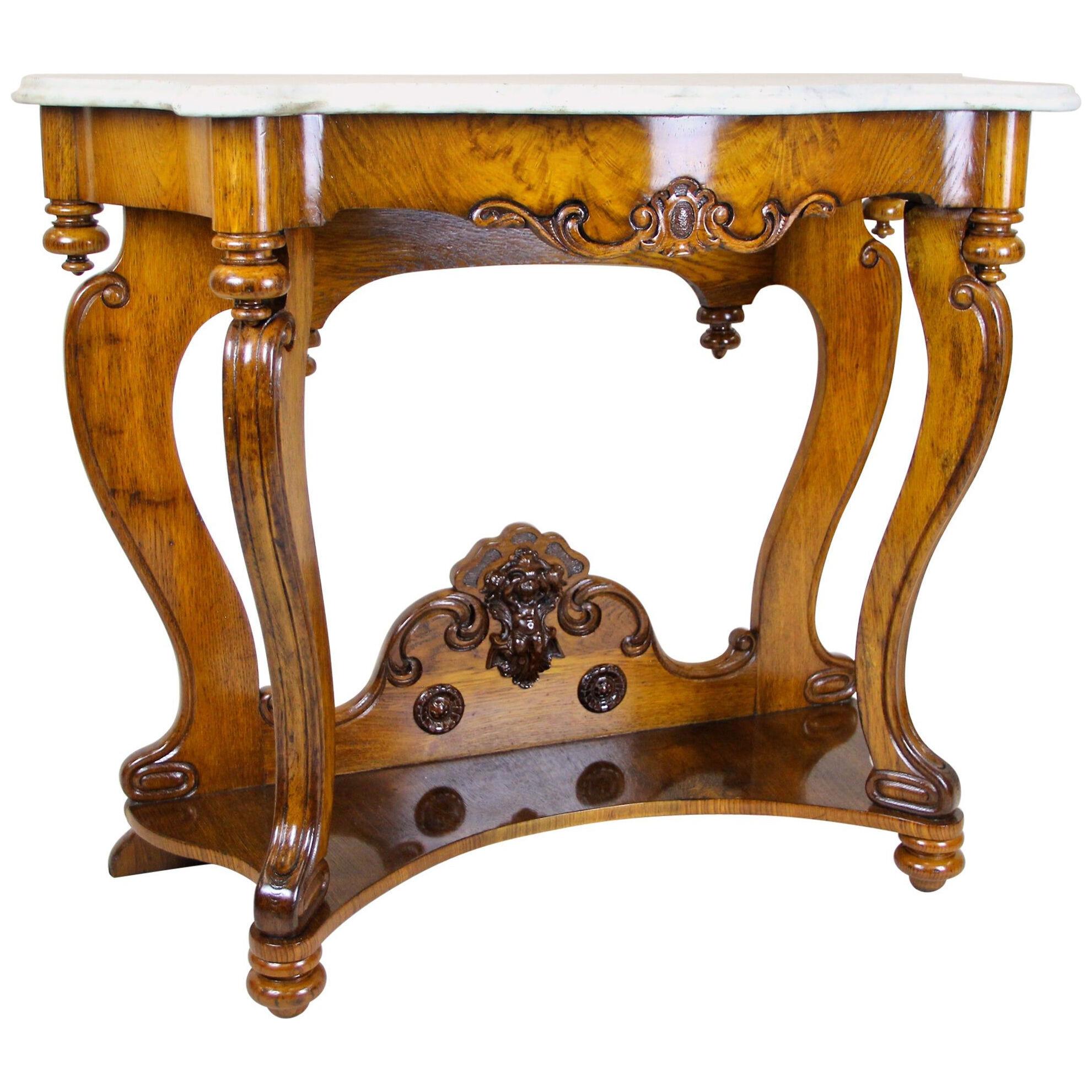 Louis Philippe Oakwood Console with Carrara Marble, France, circa 1850