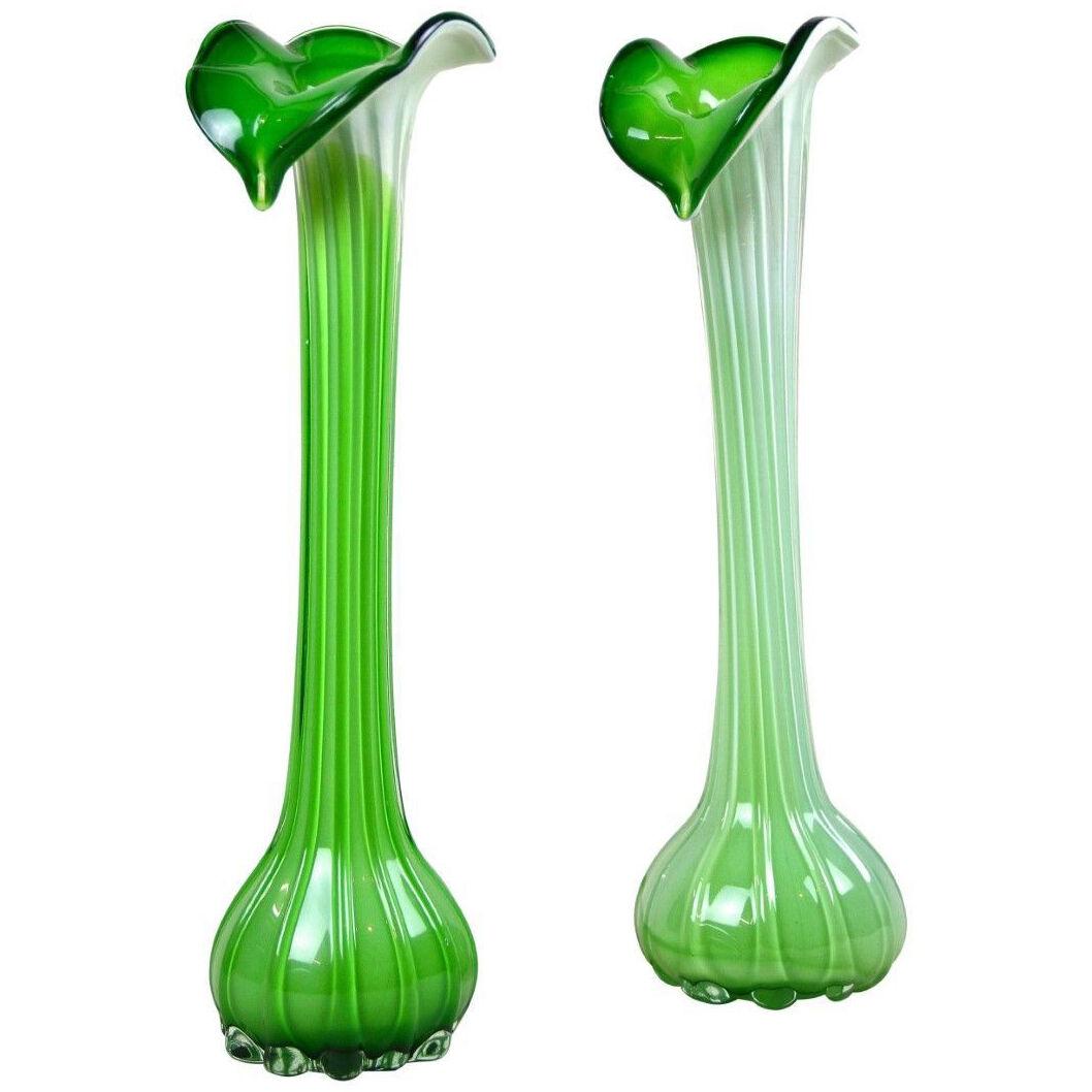Pair of Mid-Century "Jack In The Pulpit" Cameo Glass Vases, CZ, circa 1950	