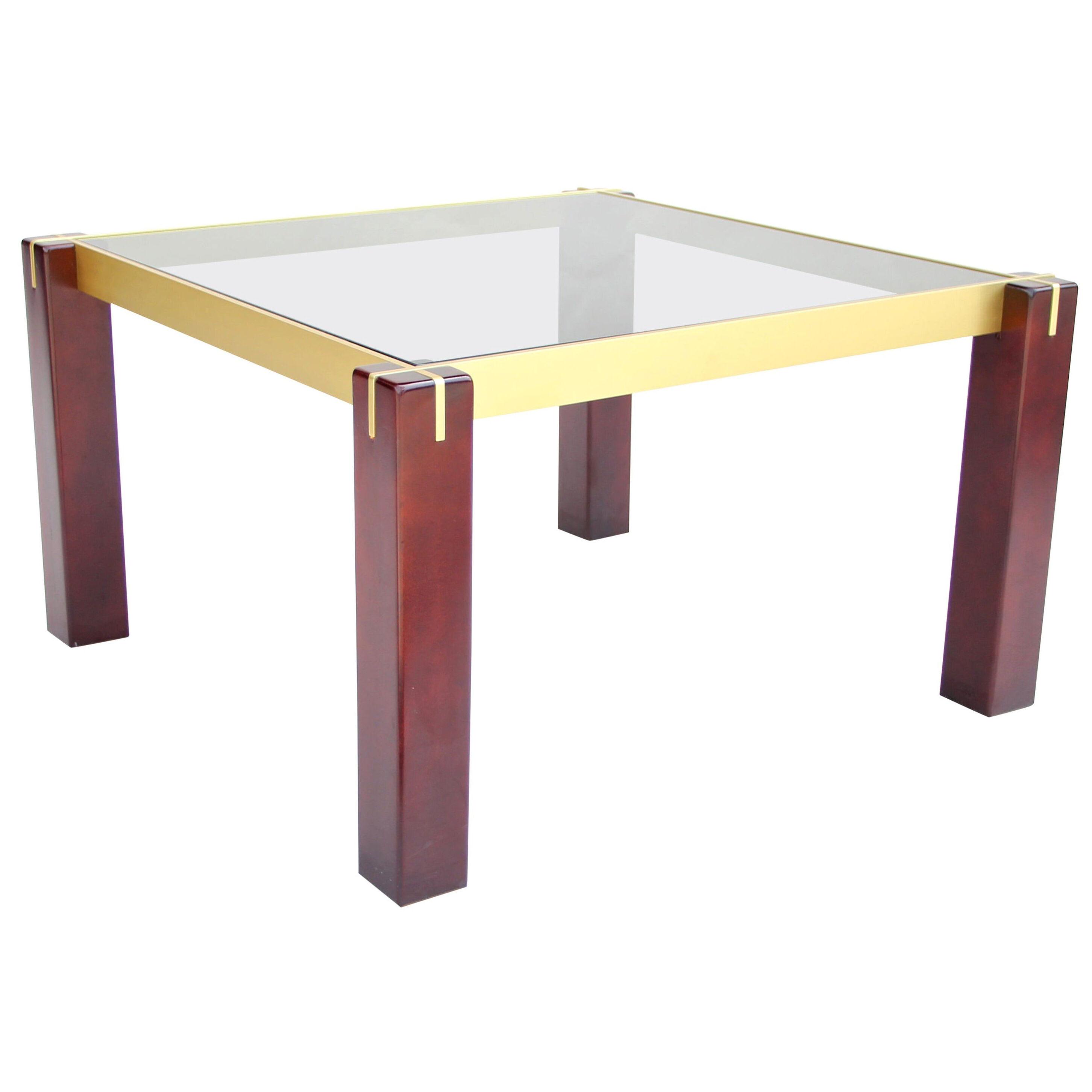 Midcentury Side Table with Brass Bars and Smoked Glass, Italy, circa 1960