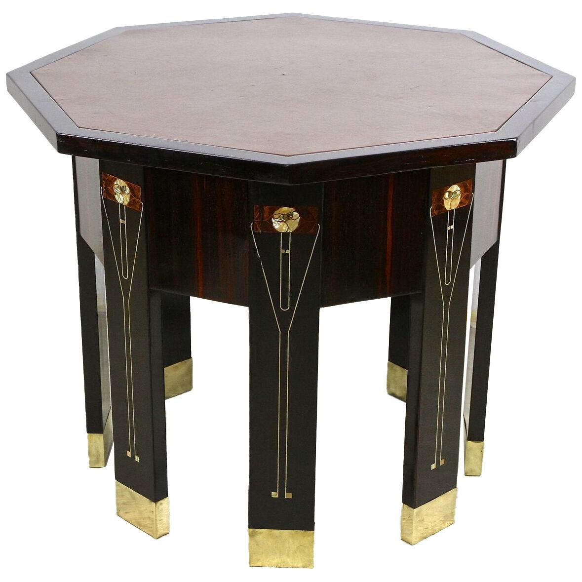 Art Nouveau Octagonal Palisander Table With Mother Of Pearl Inlays, AT ca. 1905