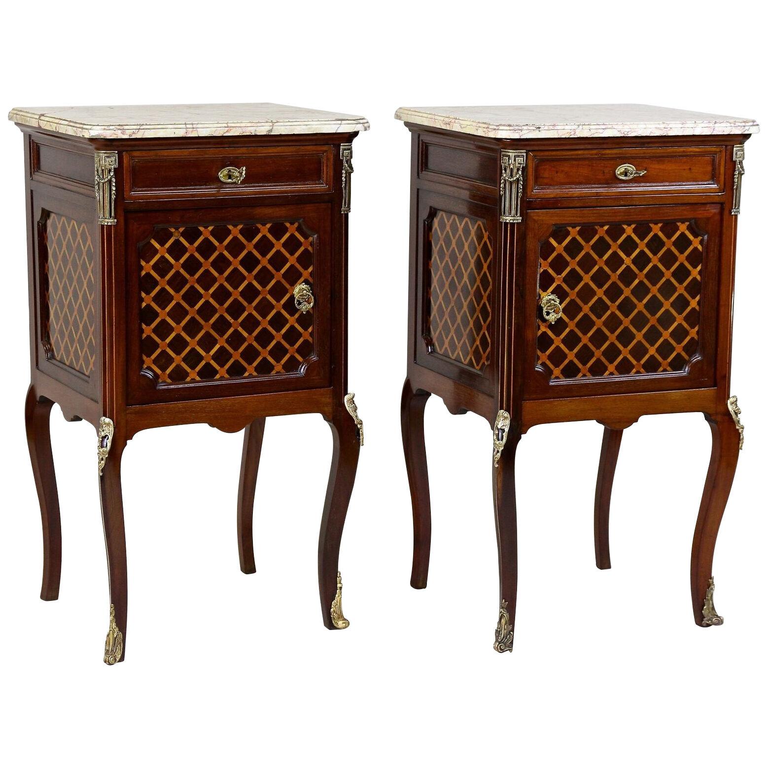 Pair Of 19th Century Transitional Pillar Commodes/ Side Tables, France ca. 1870