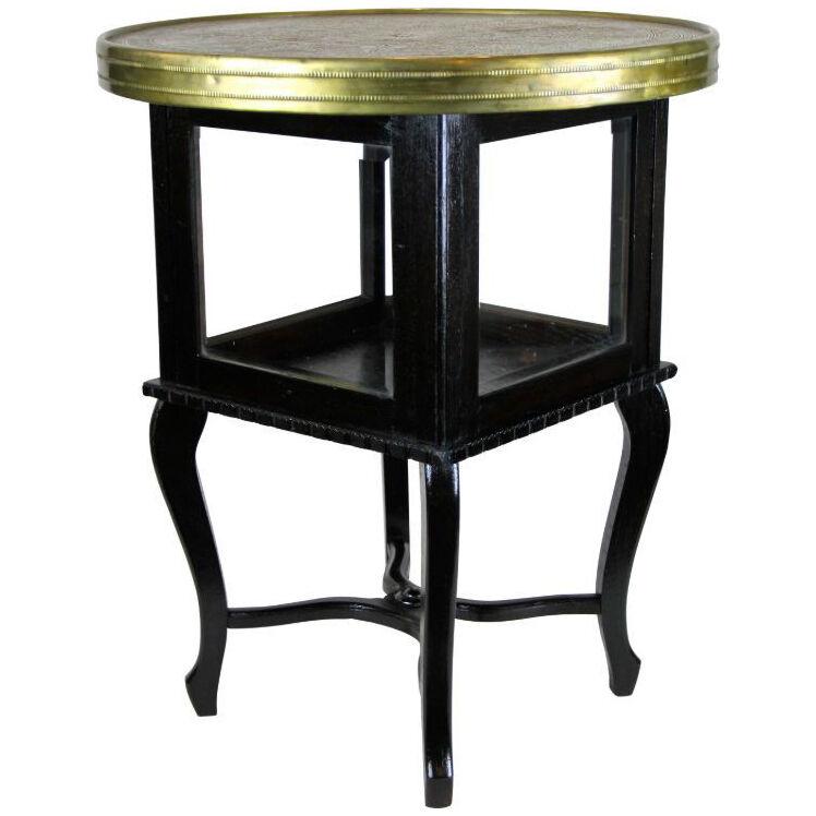 Art Deco Side Table with Ornamented Brass Table Top, Austria, circa 1920