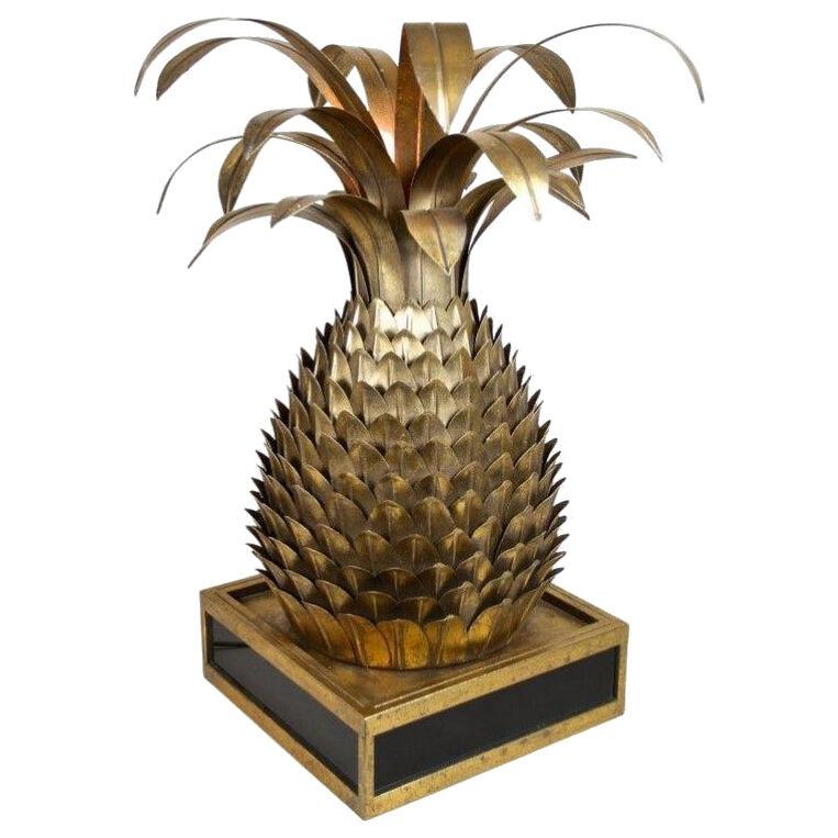 Hollywood Regency Brass Pineapple Table Lamp Attributed to M.J, France, ca 1970