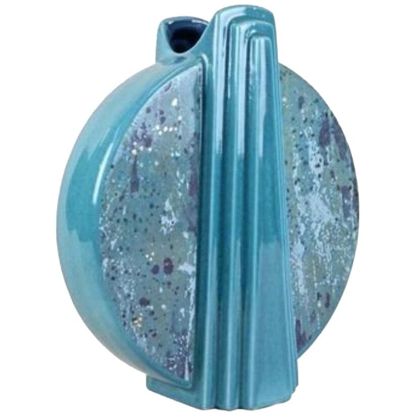 Midcentury Turquoise Ceramic Vase Glazed, Germany, Circa 1950