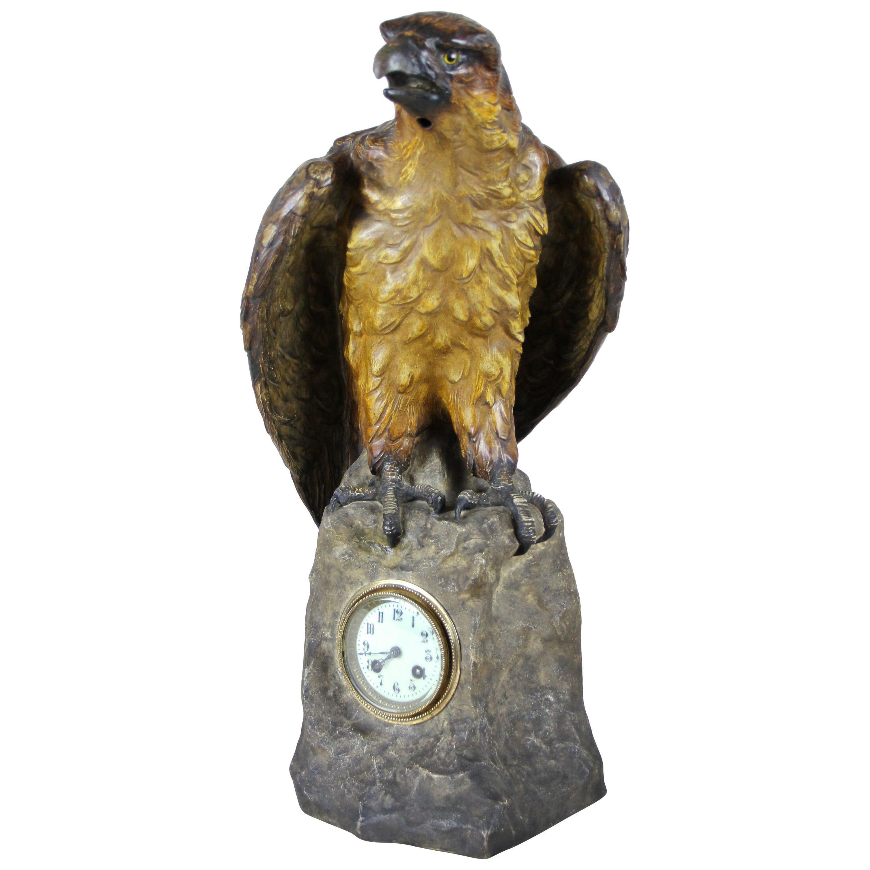 Majolica Table Clock "The Eagle" by A. Otto/ Johann Maresch, circa 1900