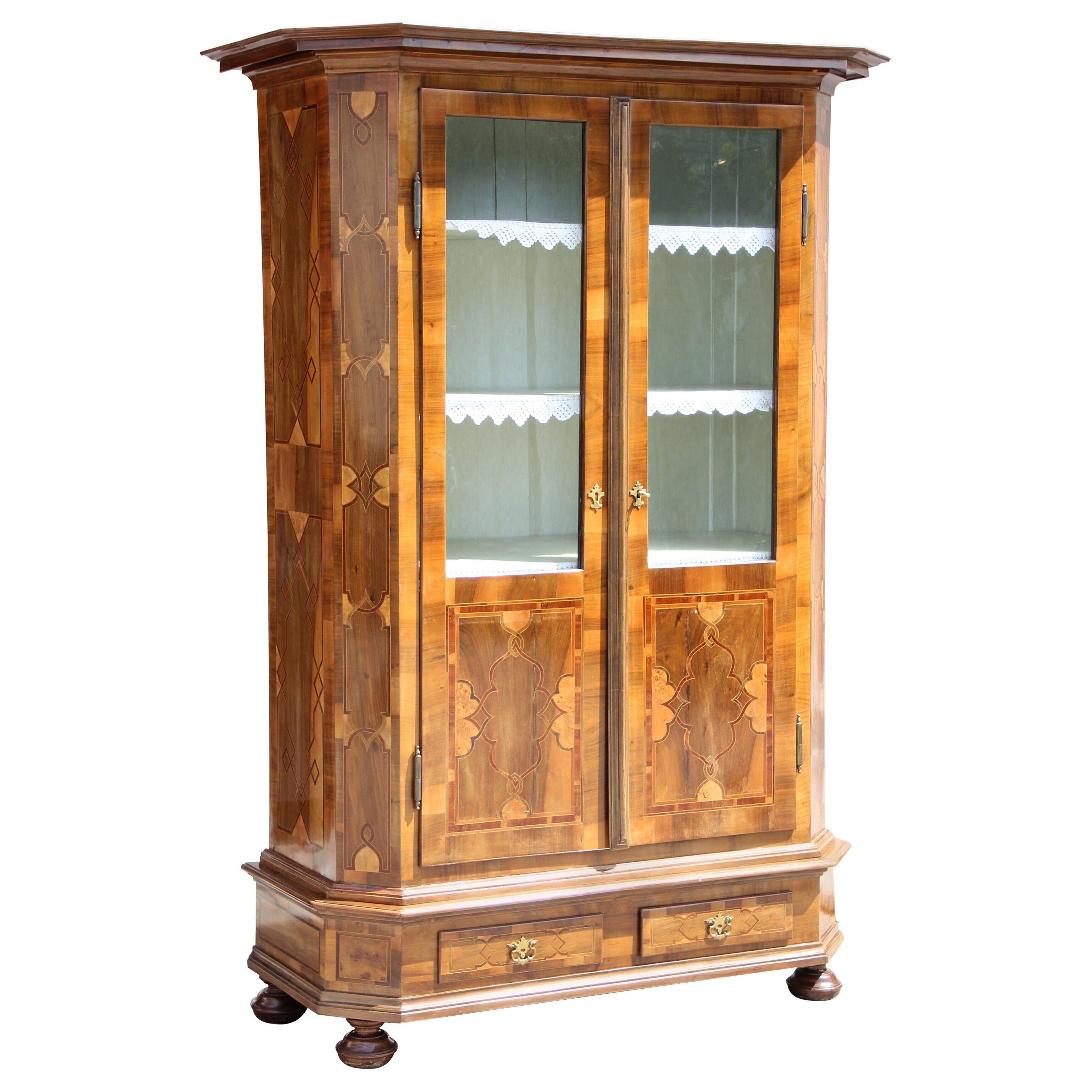 19th Century Nutwood Bookcase/ Cupboard with Marquetry, Austria, circa 1890