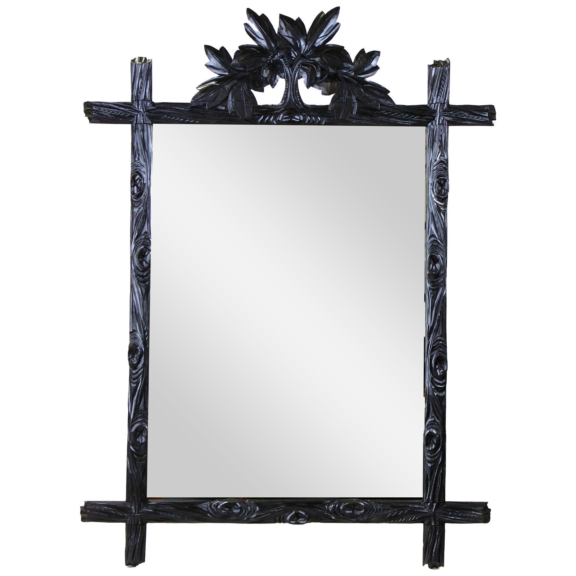 Black Forest Rustic Wall Mirror, Tree Trunk Frame Hand Carved, Austria ca. 1880