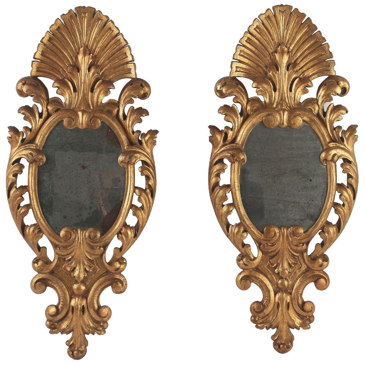 Pair Of 19th Century Hand Carved Gilt Wall Mirrors, Italy ca. 1850